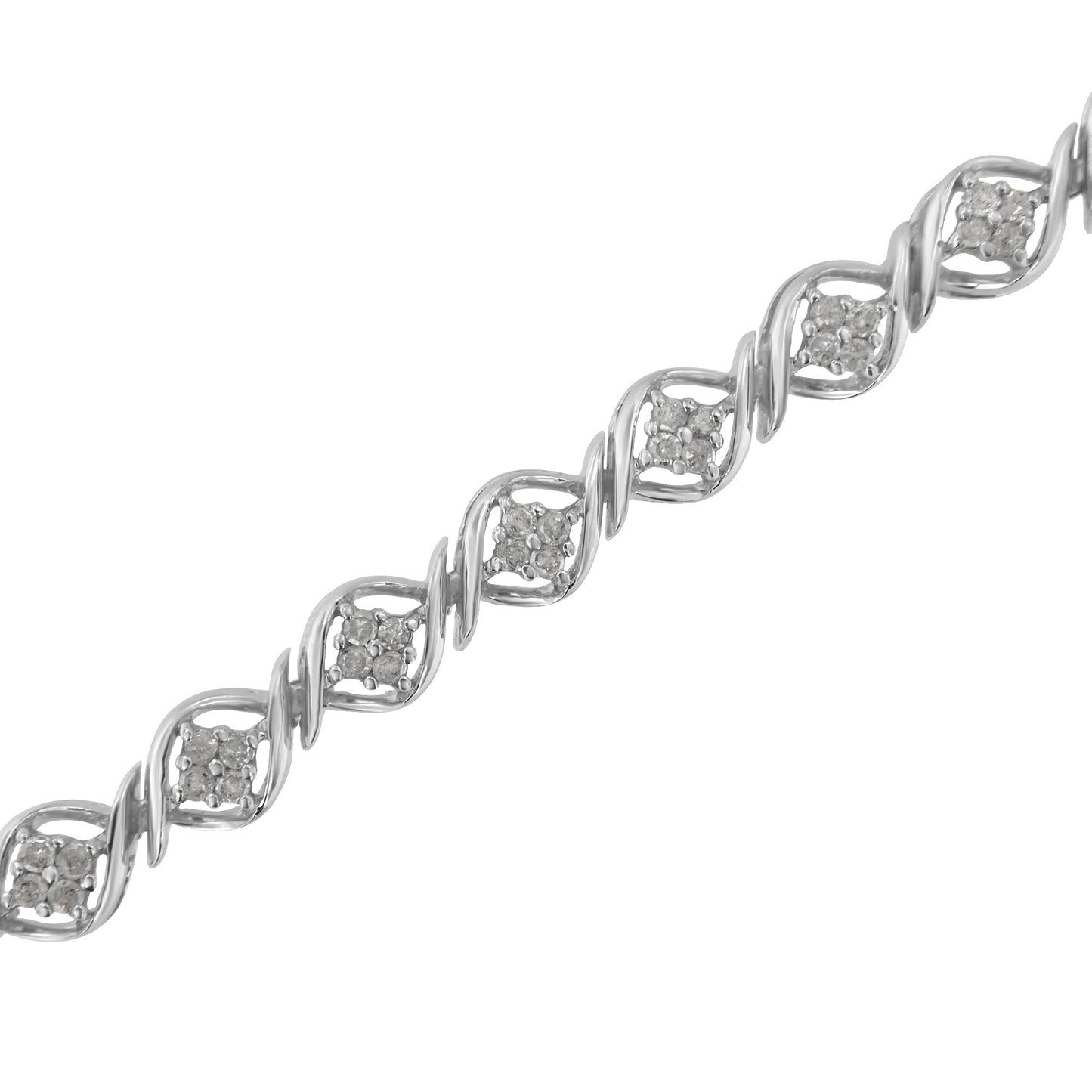 Sterling Silver Diamond Cluster Link Bracelet