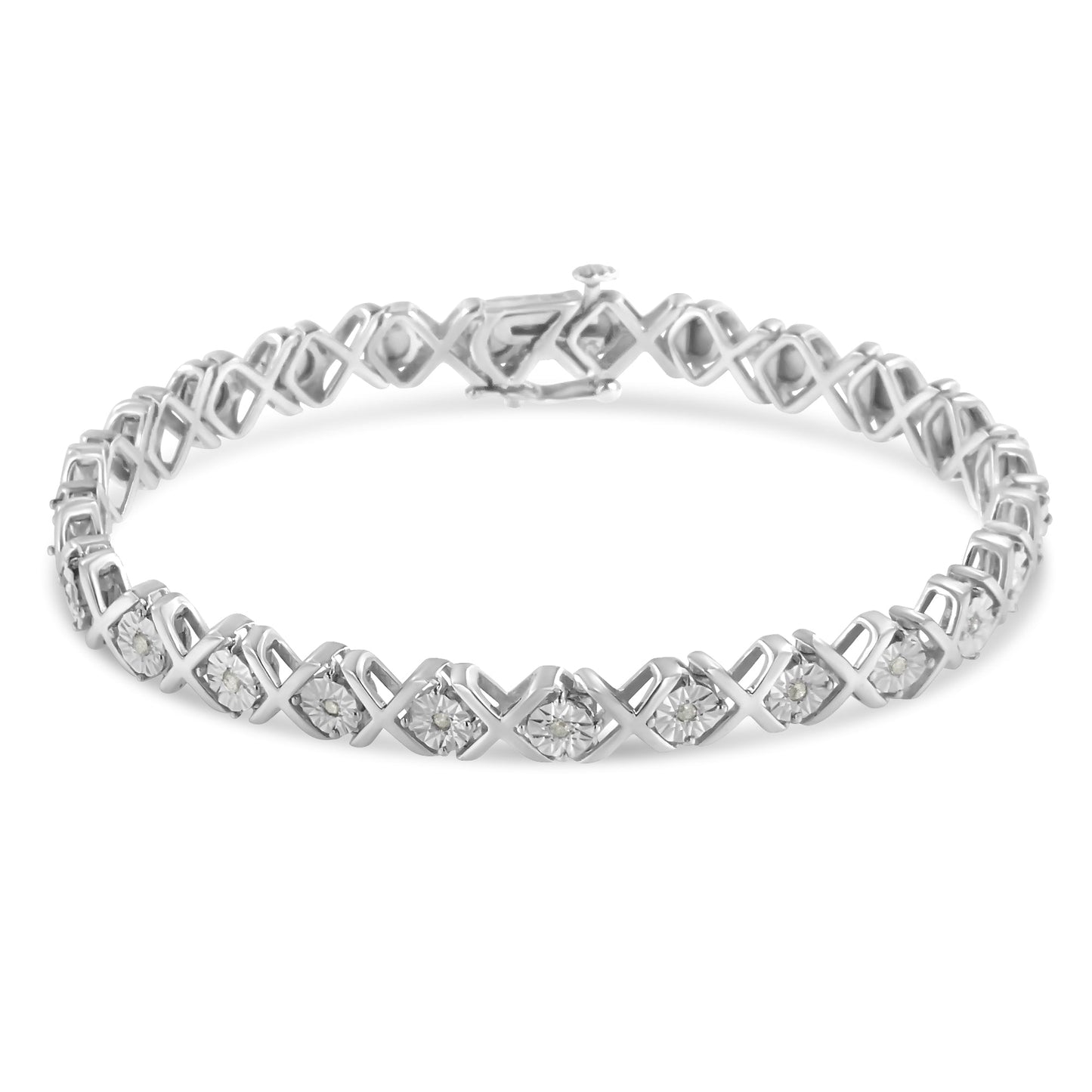 Pulsera de tenis con diamantes en corte redondo "X" de plata esterlina .925 - 7.25"