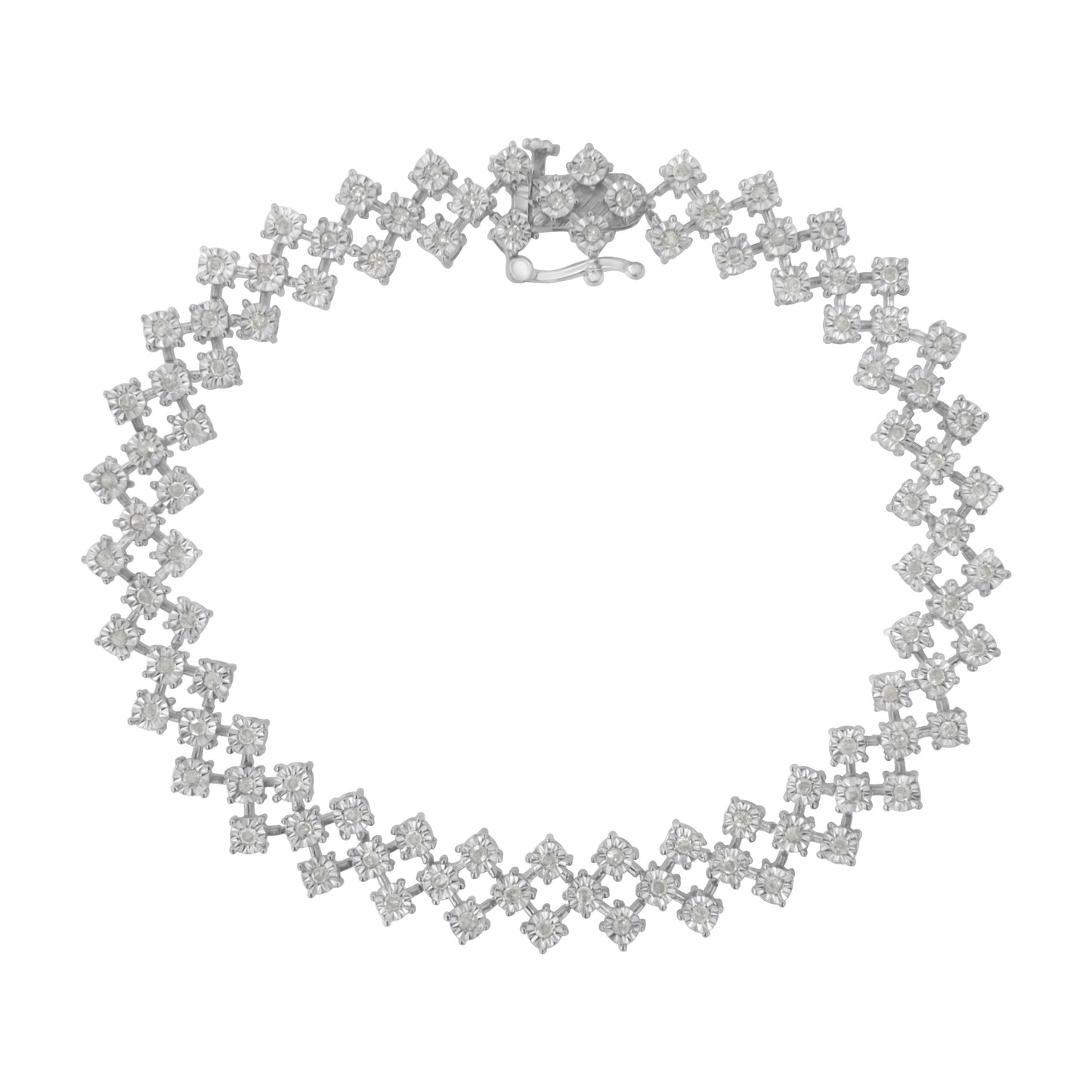 .925 Sterling Silver Zig Zag Link Bracelet with Round Diamonds