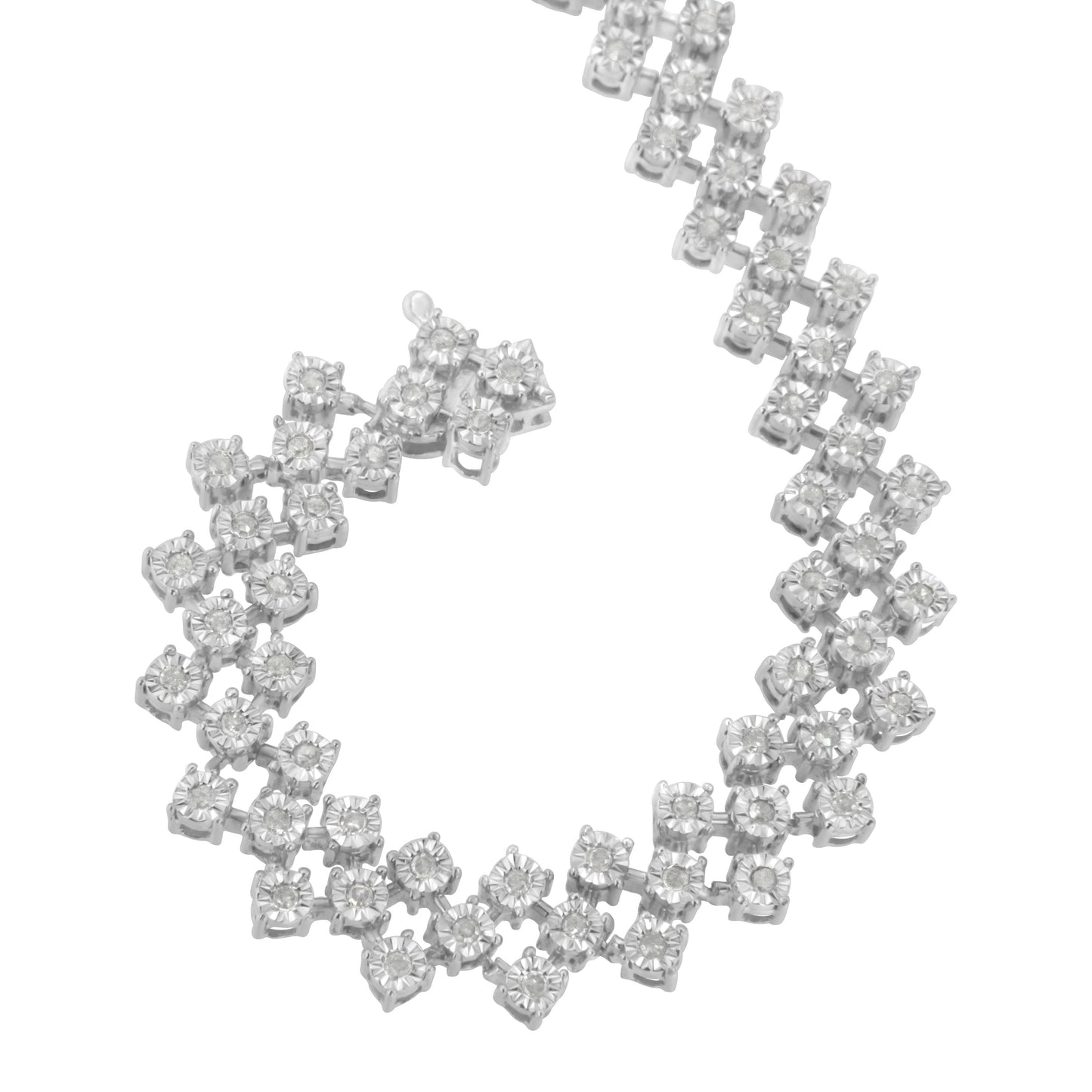 .925 Sterling Silver Zig Zag Link Bracelet with Round Diamonds