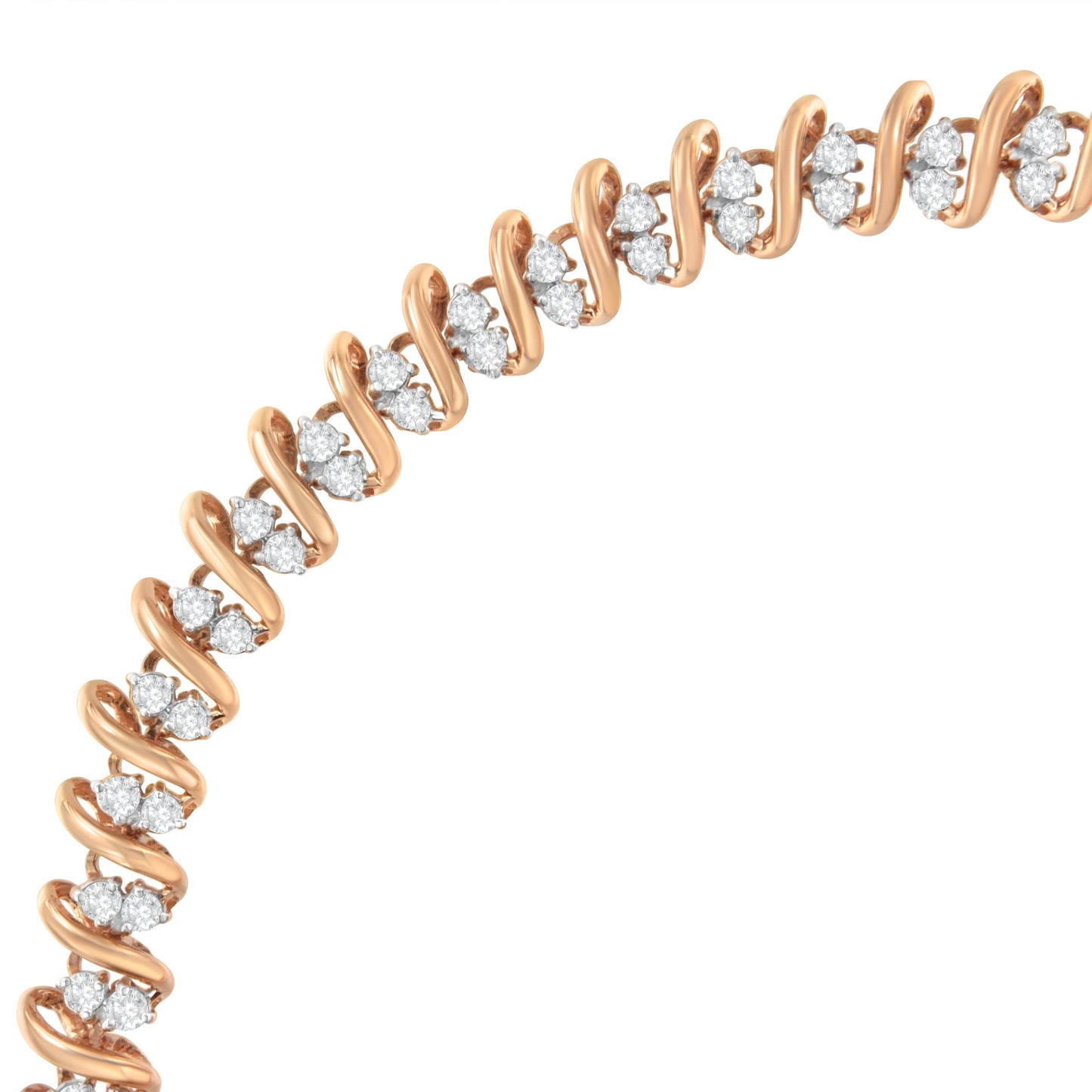 Bracelet de tennis en argent sterling plaqué or rose 14KT avec diamants en S