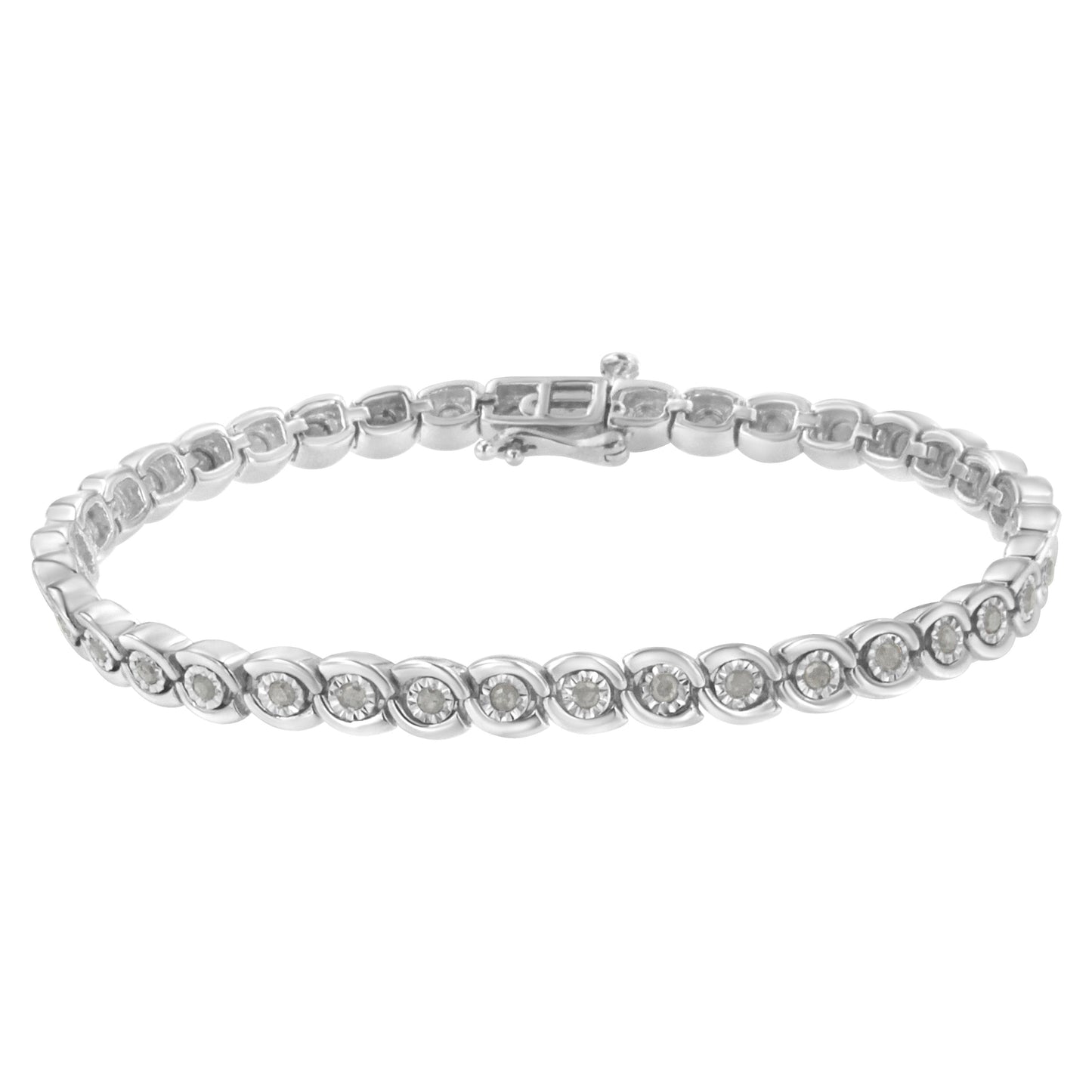 Bracelet en argent sterling 925 avec diamants en spirale - 7,25"