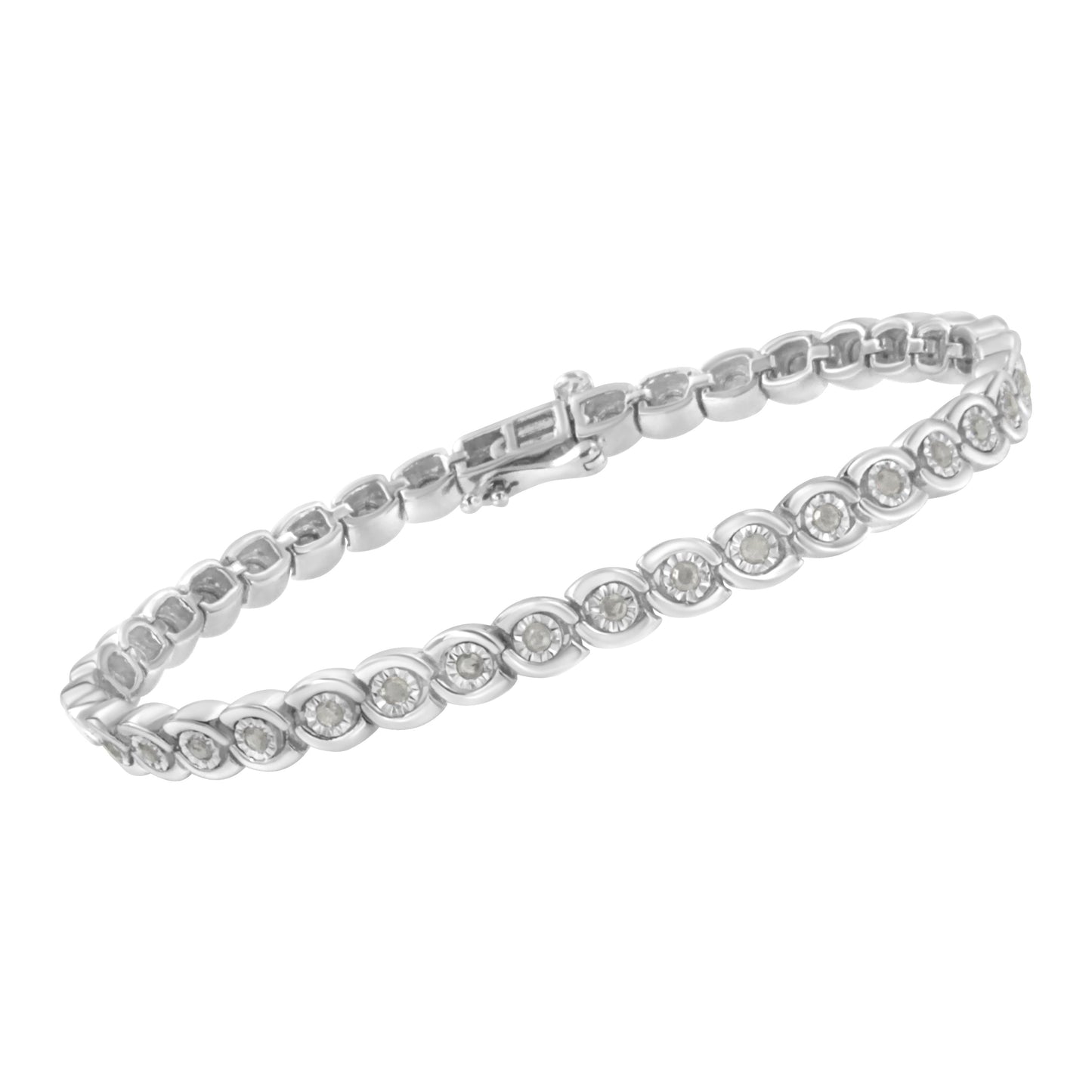 Bracelet en argent sterling 925 avec diamants en spirale - 7,25"