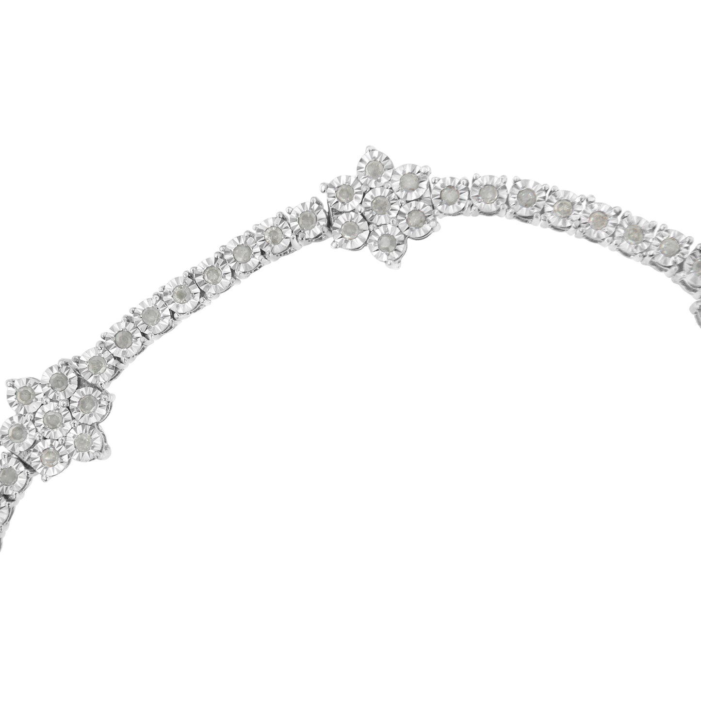 .925 Sterling Silver Diamond Floral Station Tennis Bracelet - 7-1/2"