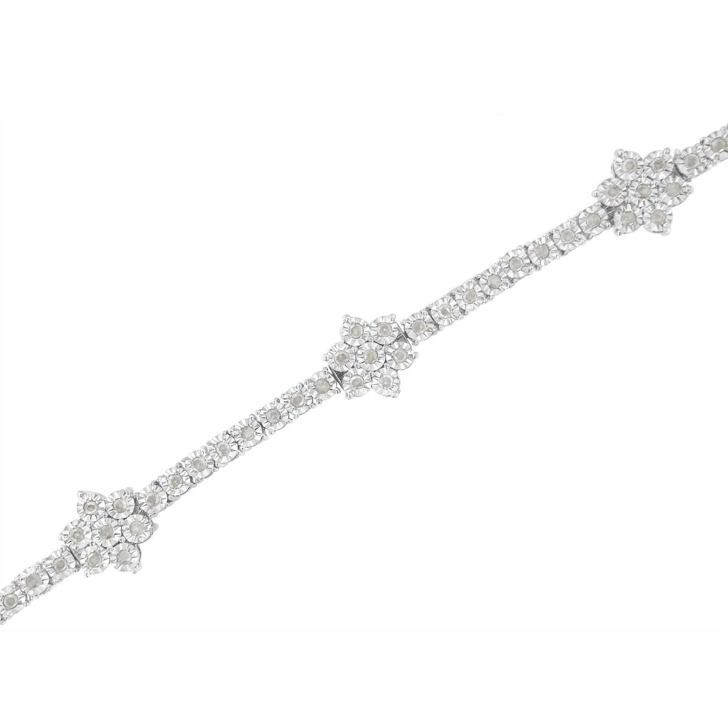 .925 Sterling Silver Diamond Floral Station Tennis Bracelet - 7-1/2"