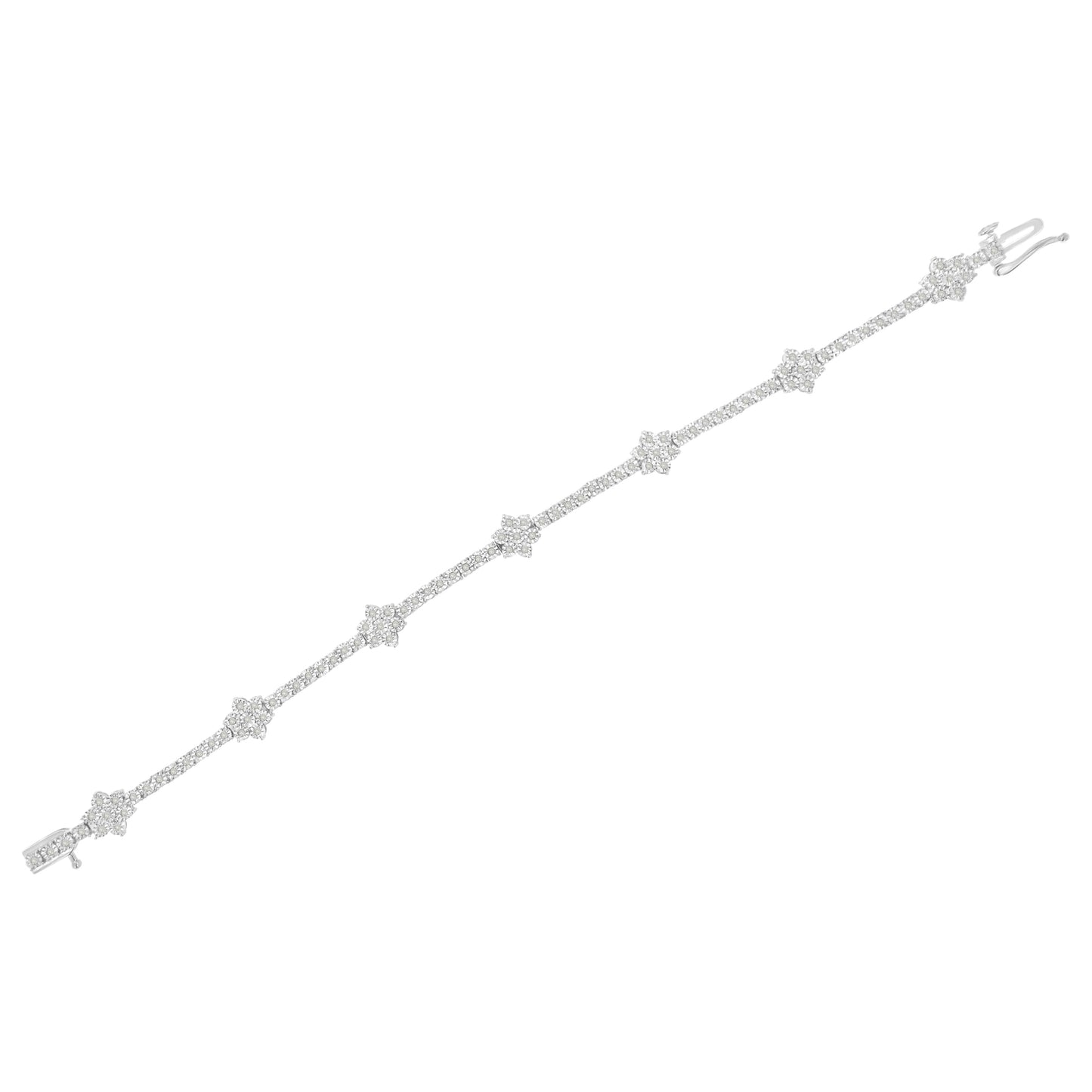 .925 Sterling Silver Diamond Floral Station Tennis Bracelet - 7-1/2"