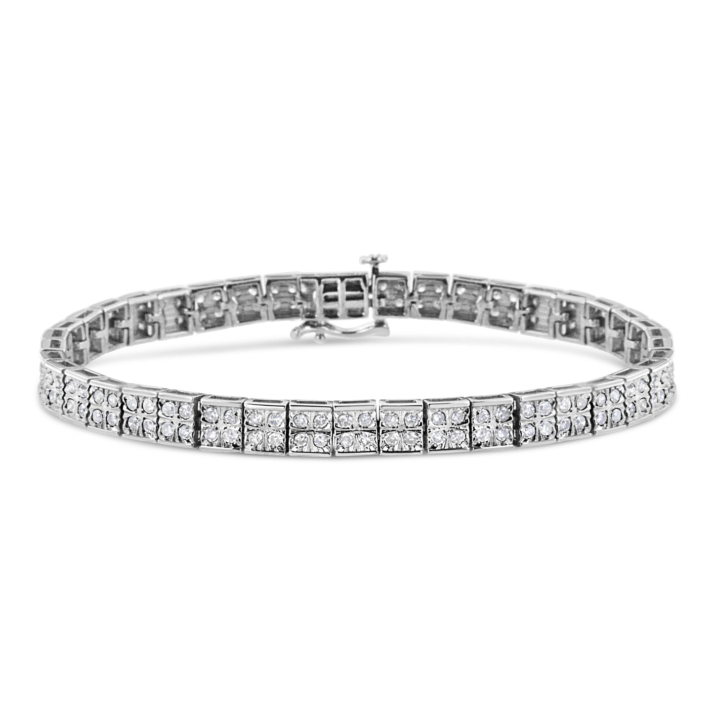 .925 Sterling Silver 2 Cttw Diamond Box Link Bracelet - 7.25"