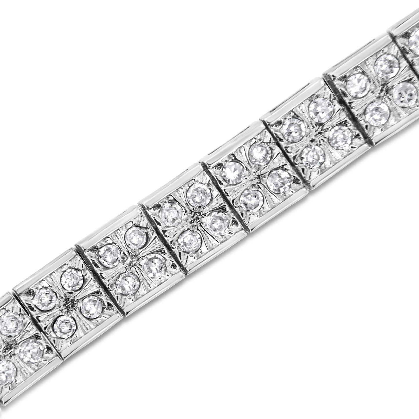 .925 Sterling Silver 2 Cttw Diamond Box Link Bracelet - 7.25"