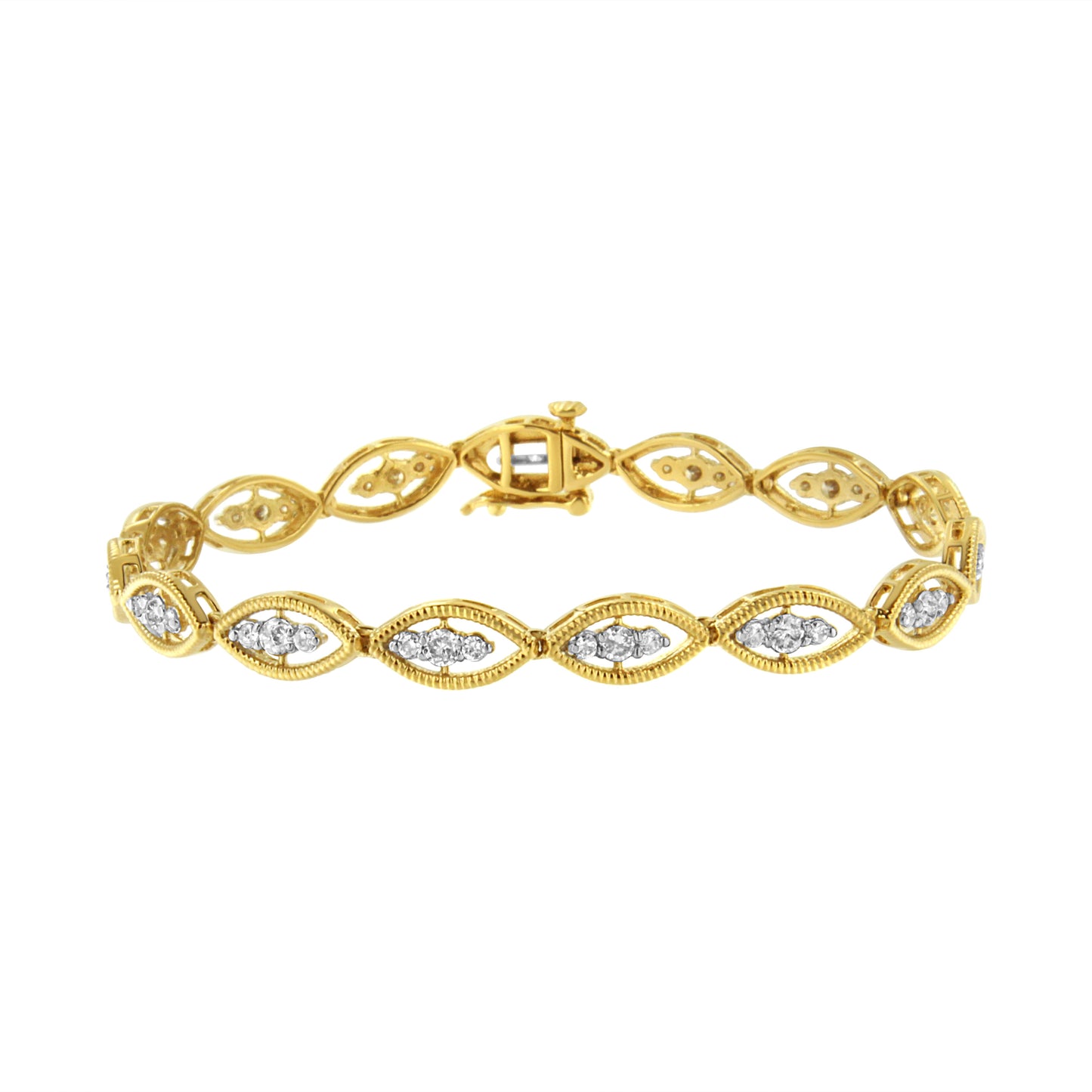Pulsera de eslabones de plata esterlina chapada en oro amarillo de 10K con diamantes - 7.25"