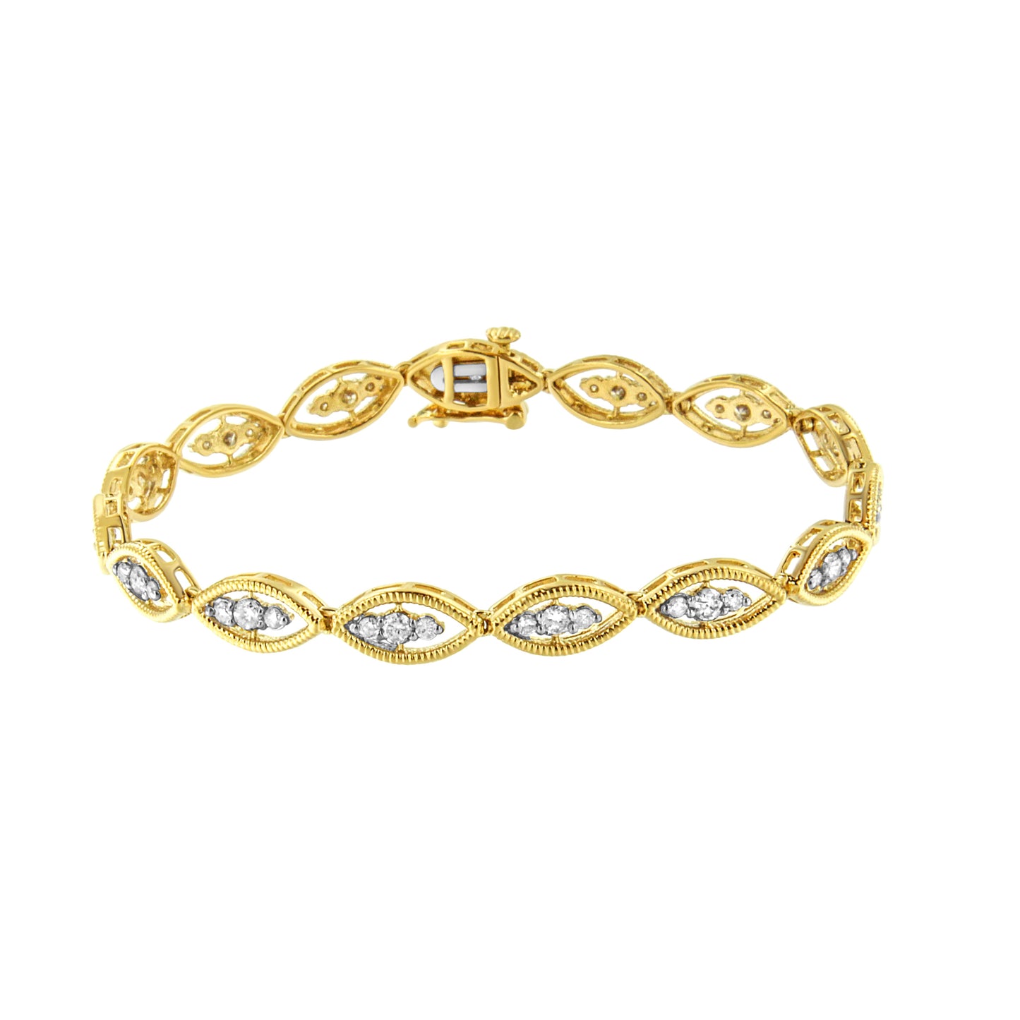 Pulsera de eslabones de plata esterlina chapada en oro amarillo de 10K con diamantes - 7.25"