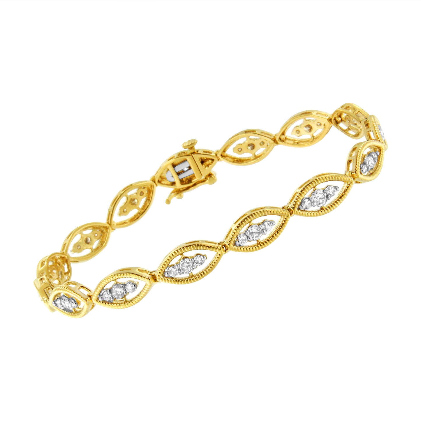Pulsera de eslabones de plata esterlina chapada en oro amarillo de 10K con diamantes - 7.25"