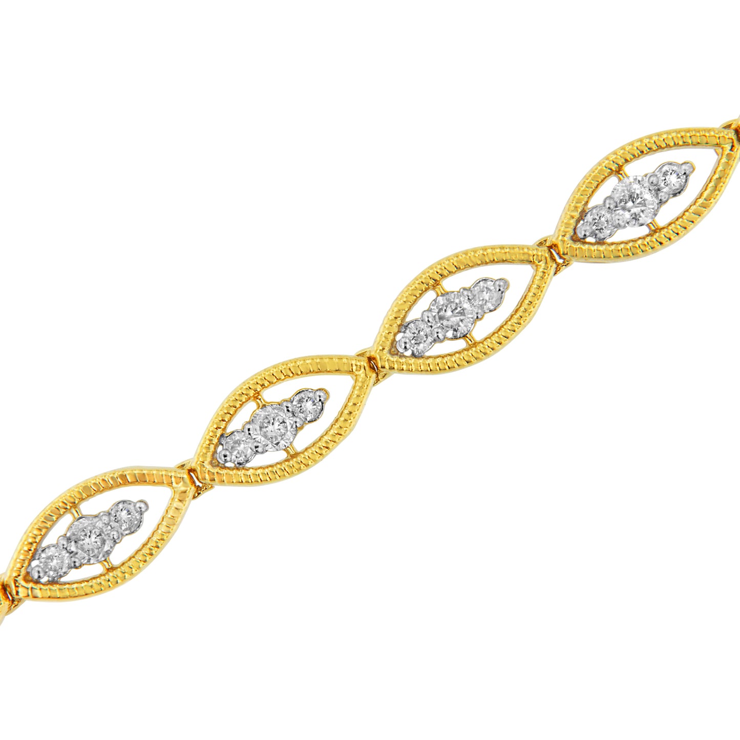 Pulsera de eslabones de plata esterlina chapada en oro amarillo de 10K con diamantes - 7.25"