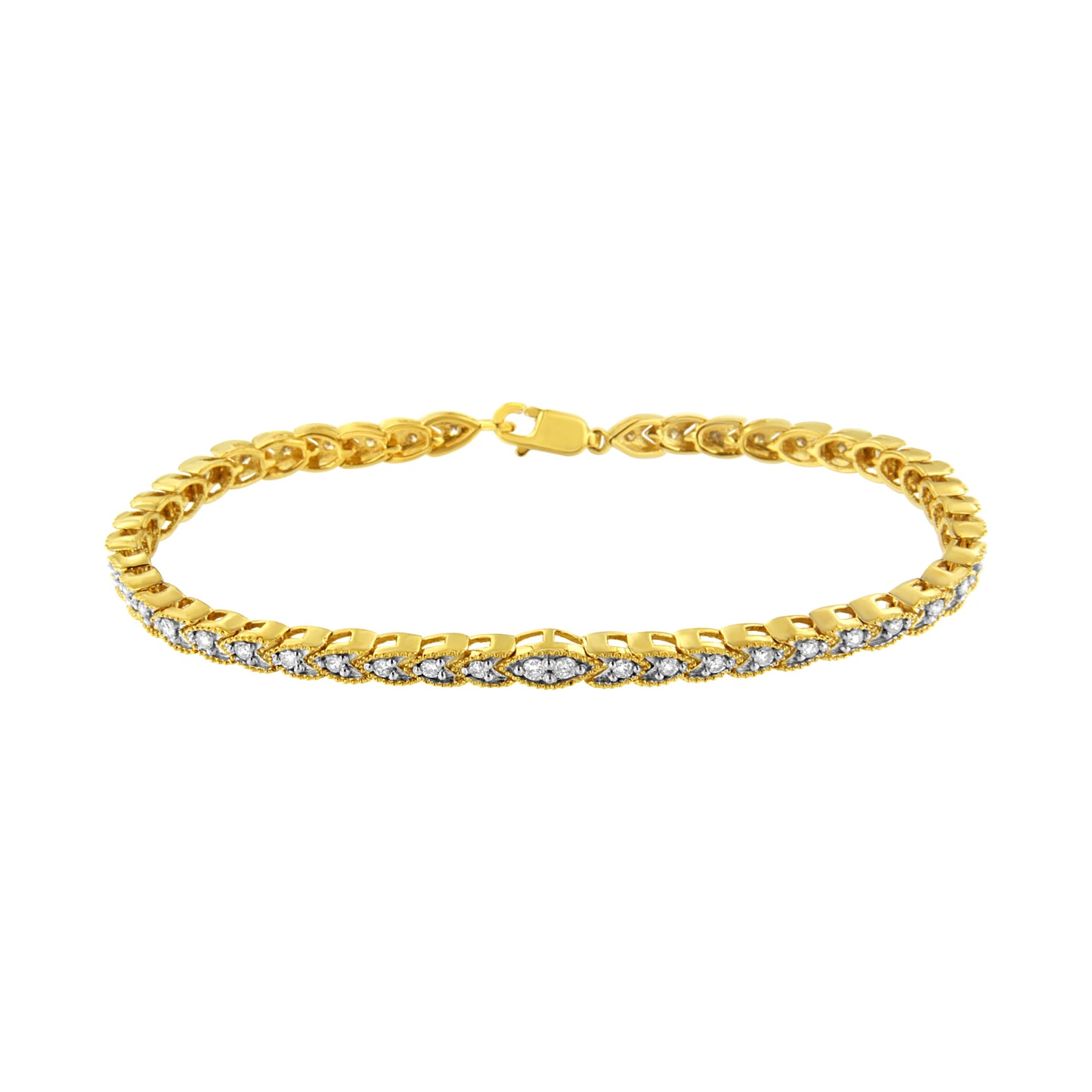 Pulsera de eslabones de plata esterlina chapada en oro amarillo de 10K con diamantes - 7.25"