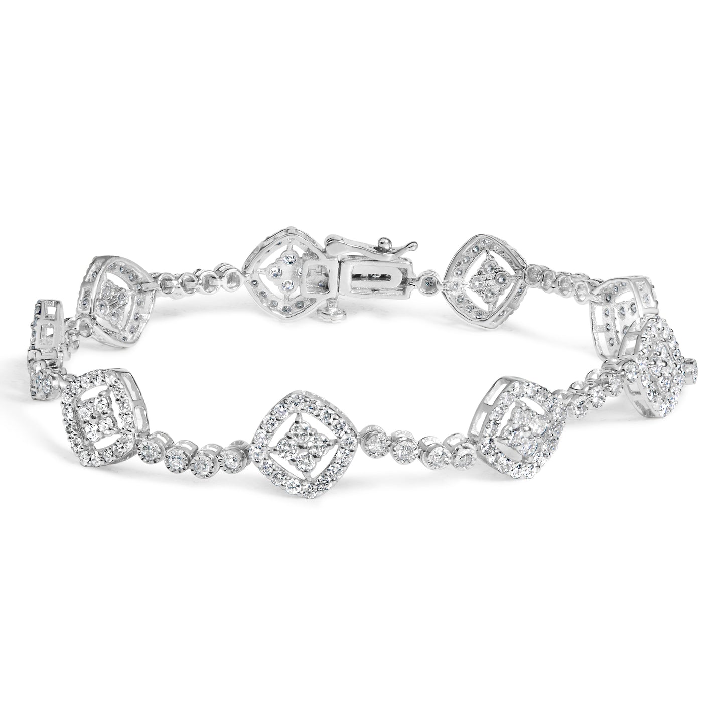 Pulsera de eslabones cuadrados con halo de diamantes de plata esterlina .925 - 7.25"