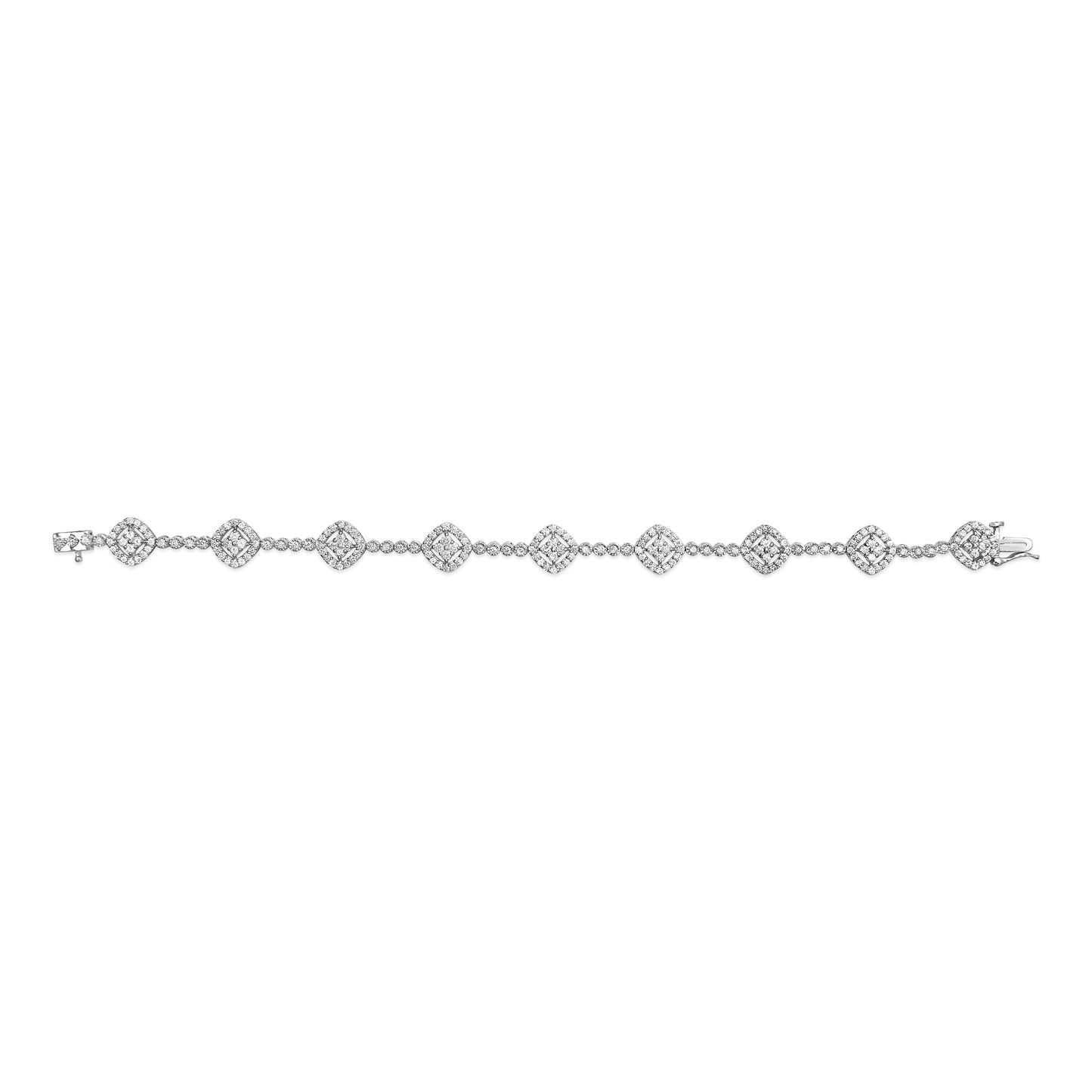 Pulsera de eslabones cuadrados con halo de diamantes de plata esterlina .925 - 7.25"