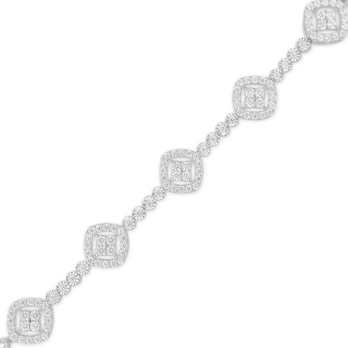 Pulsera de eslabones cuadrados con halo de diamantes de plata esterlina .925 - 7.25"