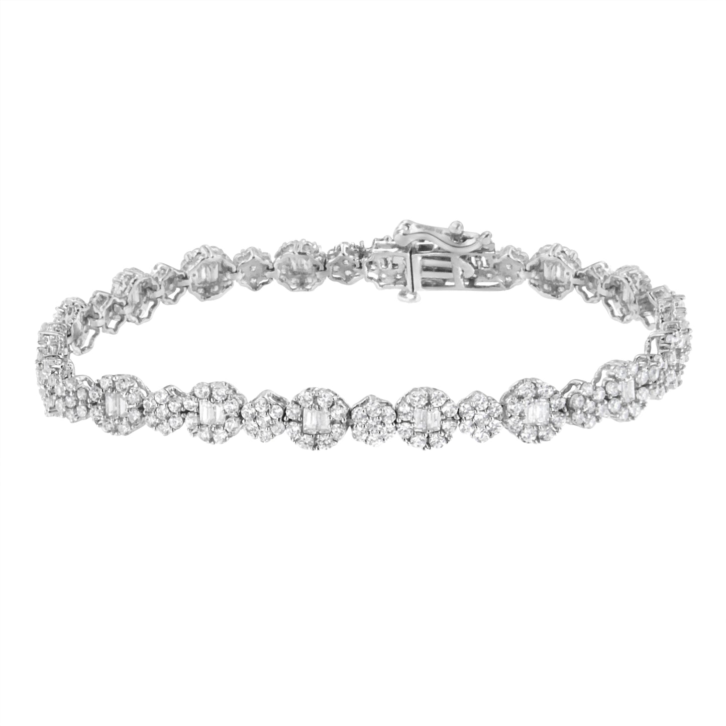 10K White Gold Diamond Floral Cluster Link Bracelet - 4.0 cttw