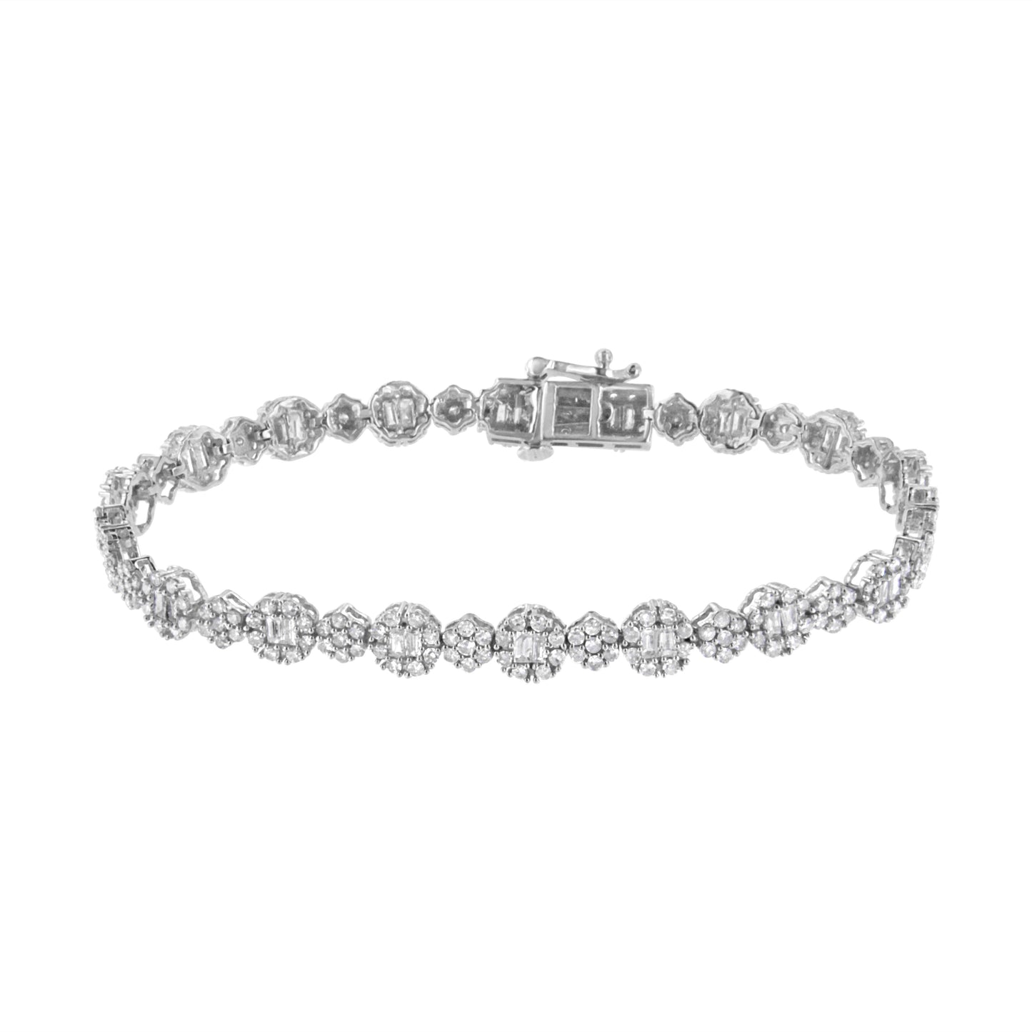 10K White Gold Diamond Floral Cluster Link Bracelet - 4.0 cttw