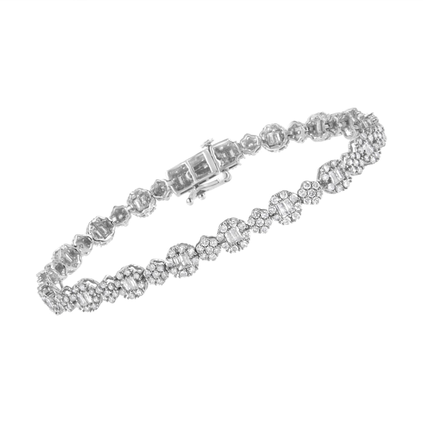 10K White Gold Diamond Floral Cluster Link Bracelet - 4.0 cttw