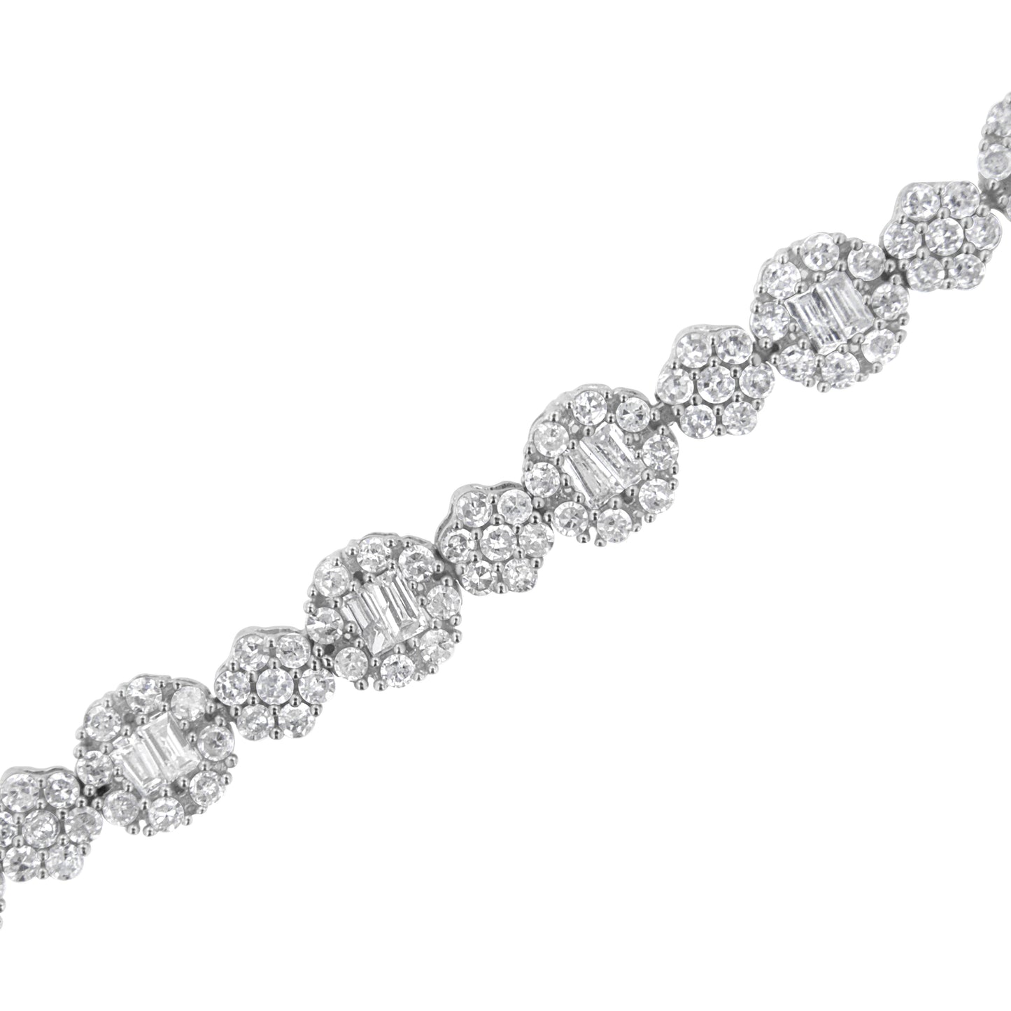 10K White Gold Diamond Floral Cluster Link Bracelet - 4.0 cttw