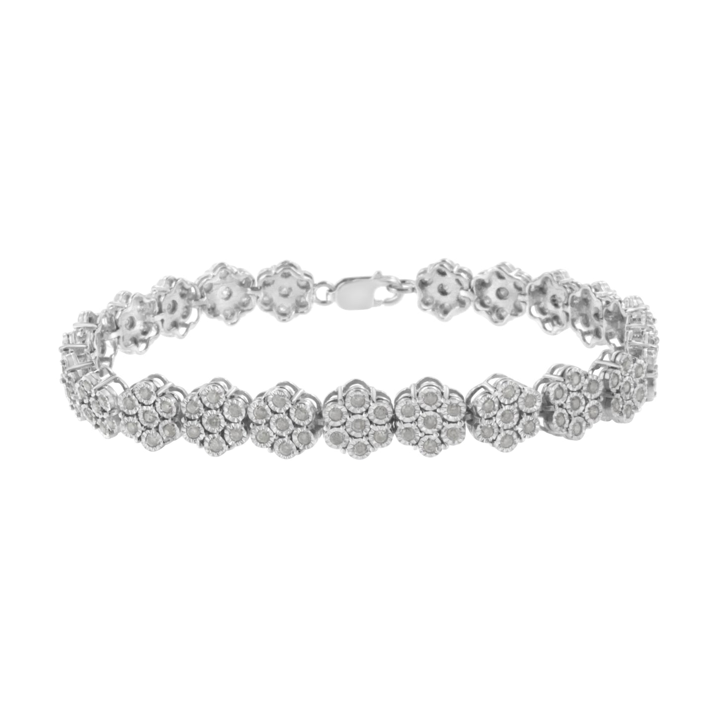 Pulsera de eslabones en flor con diamantes de plata esterlina .925 - 7.25"