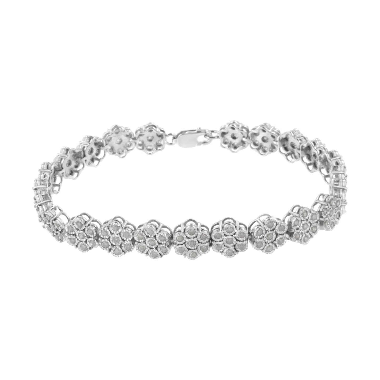 Pulsera de eslabones en flor con diamantes de plata esterlina .925 - 7.25"