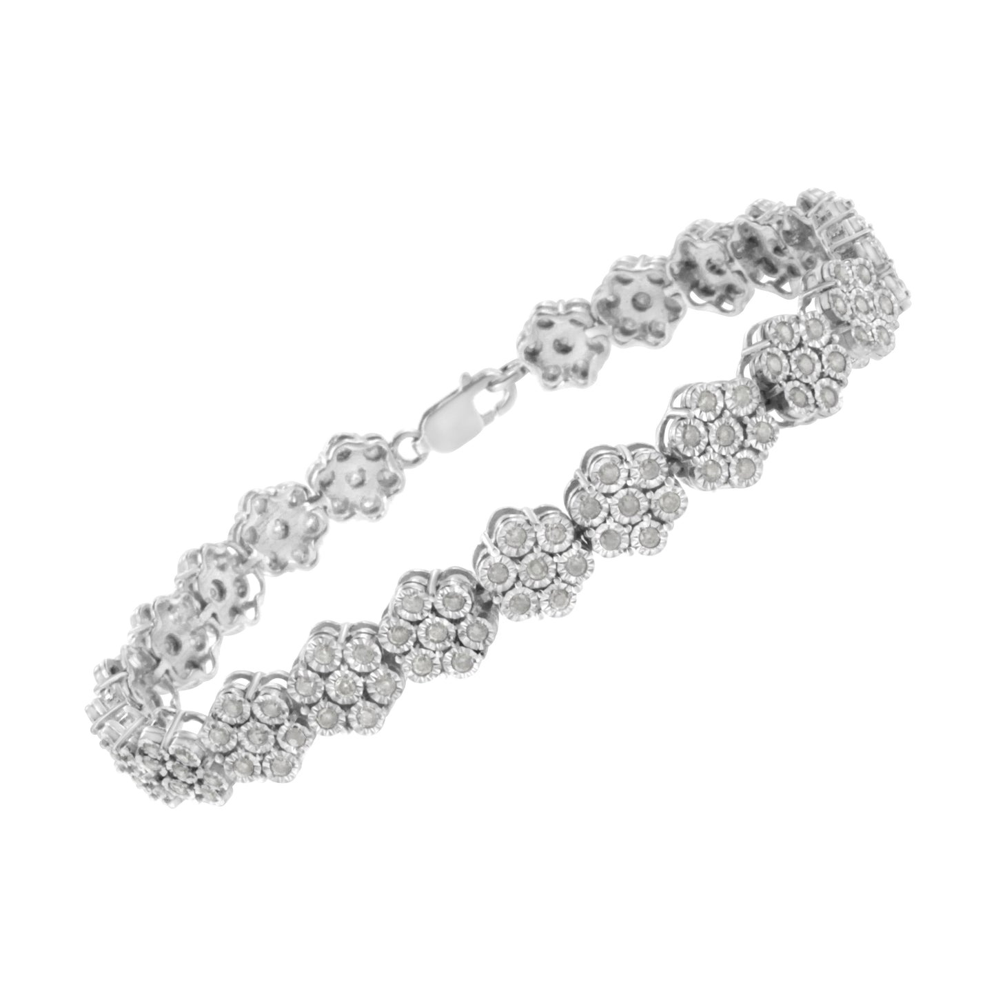 Pulsera de eslabones en flor con diamantes de plata esterlina .925 - 7.25"