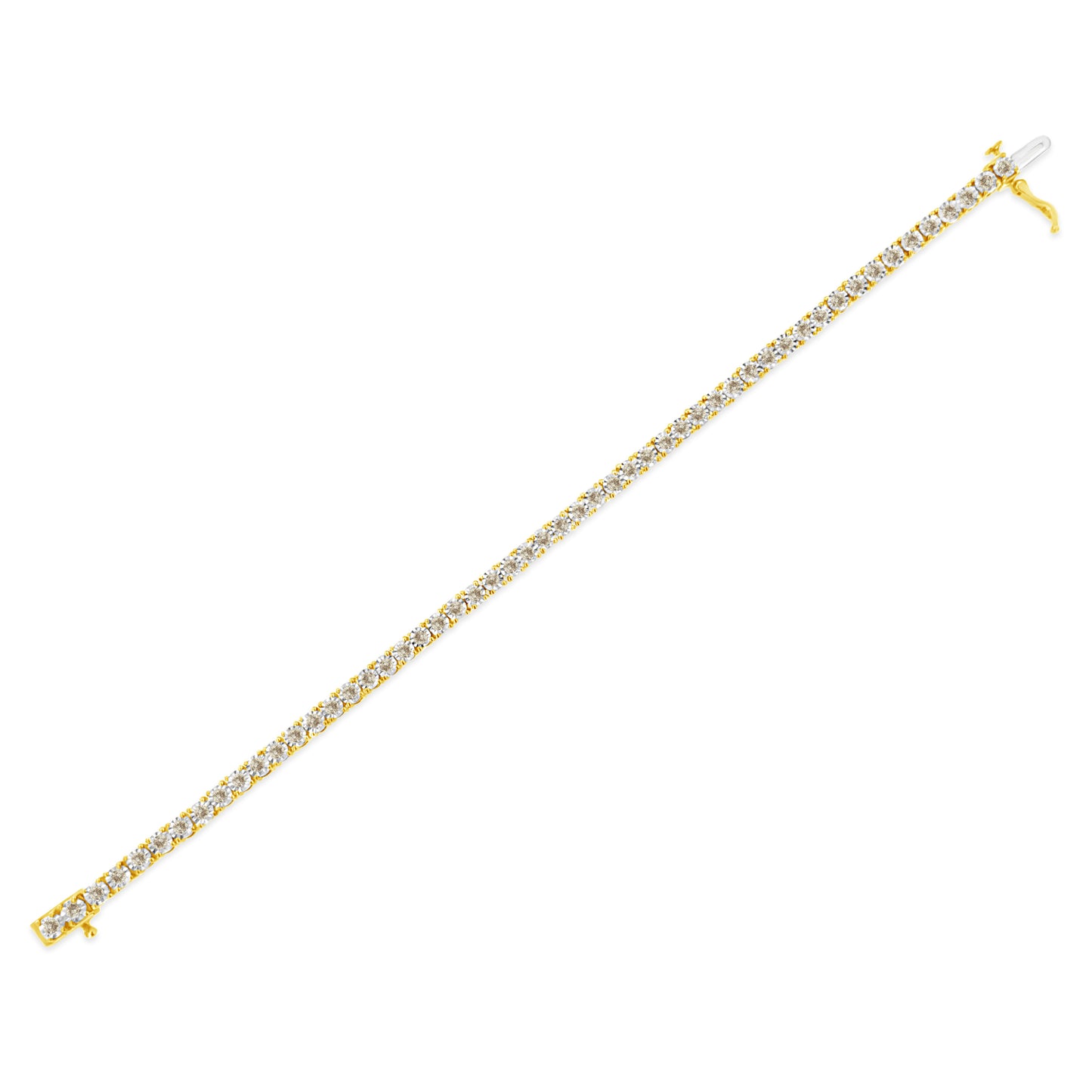 Bracelet de tennis en argent sterling plaqué or jaune 14K avec diamants - 7,25"