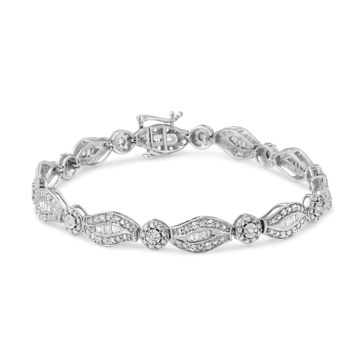 Bracelet double feuille en argent sterling .925 avec diamants - 1 cttw