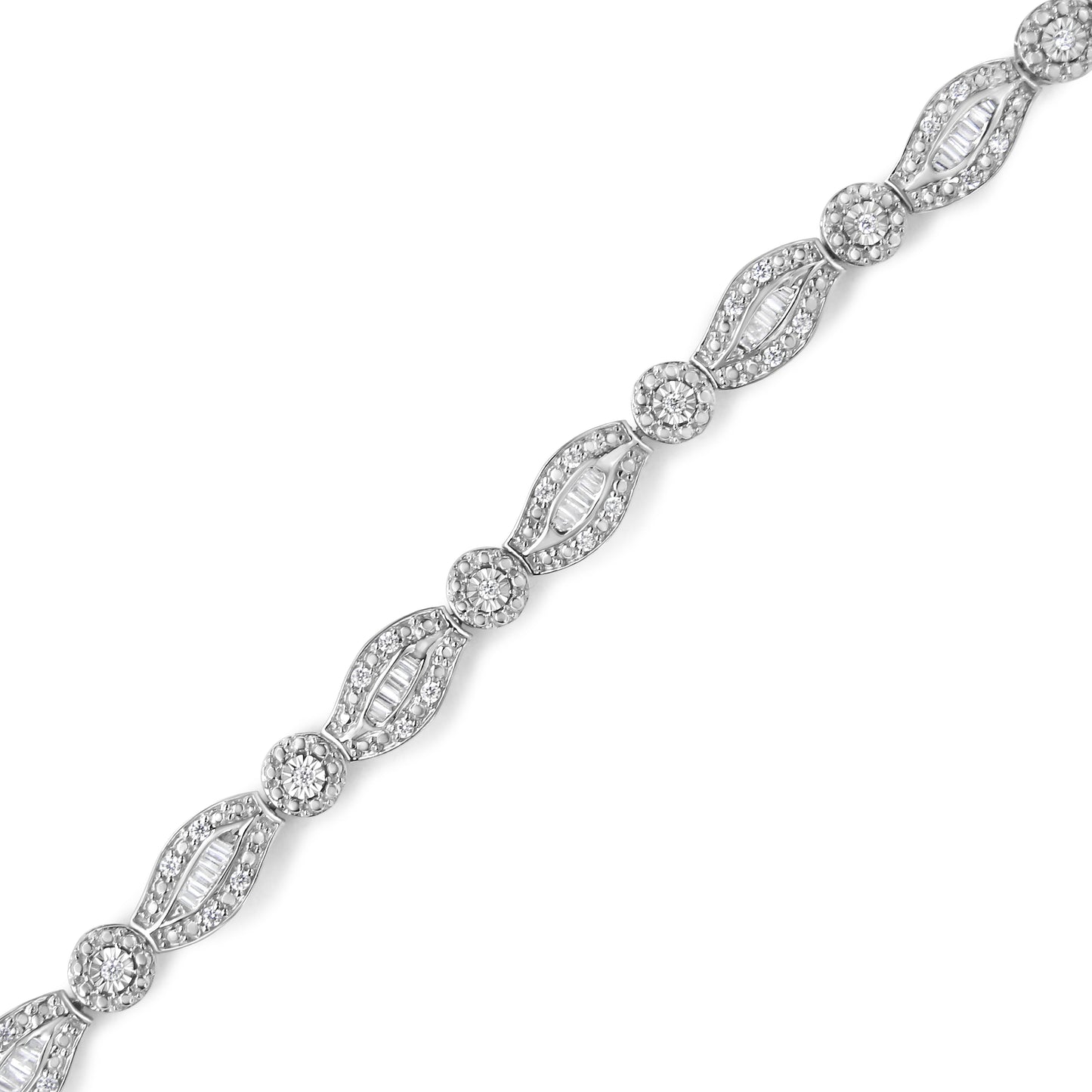 Bracelet double feuille en argent sterling .925 avec diamants - 1 cttw