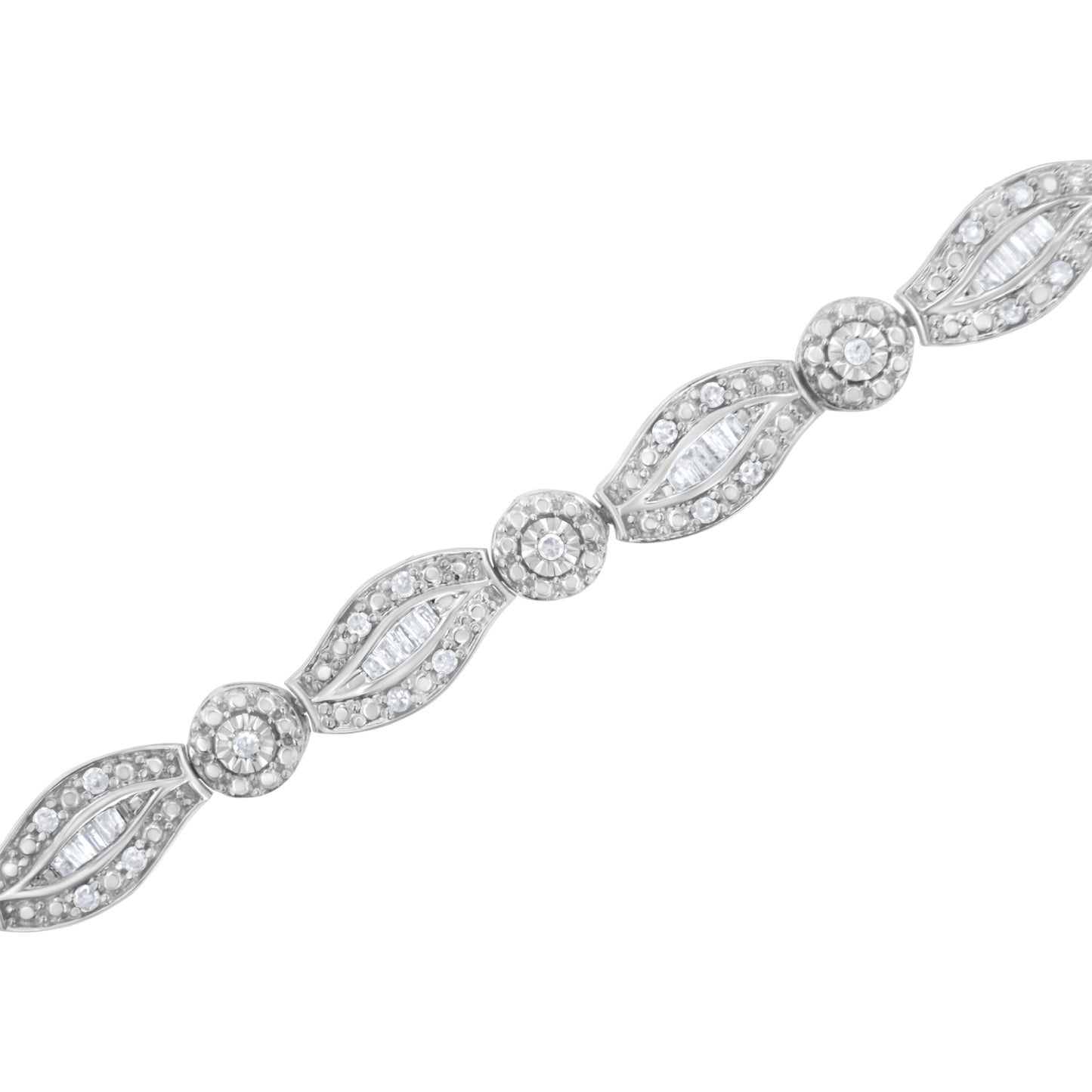 Bracelet double feuille en argent sterling .925 avec diamants - 1 cttw