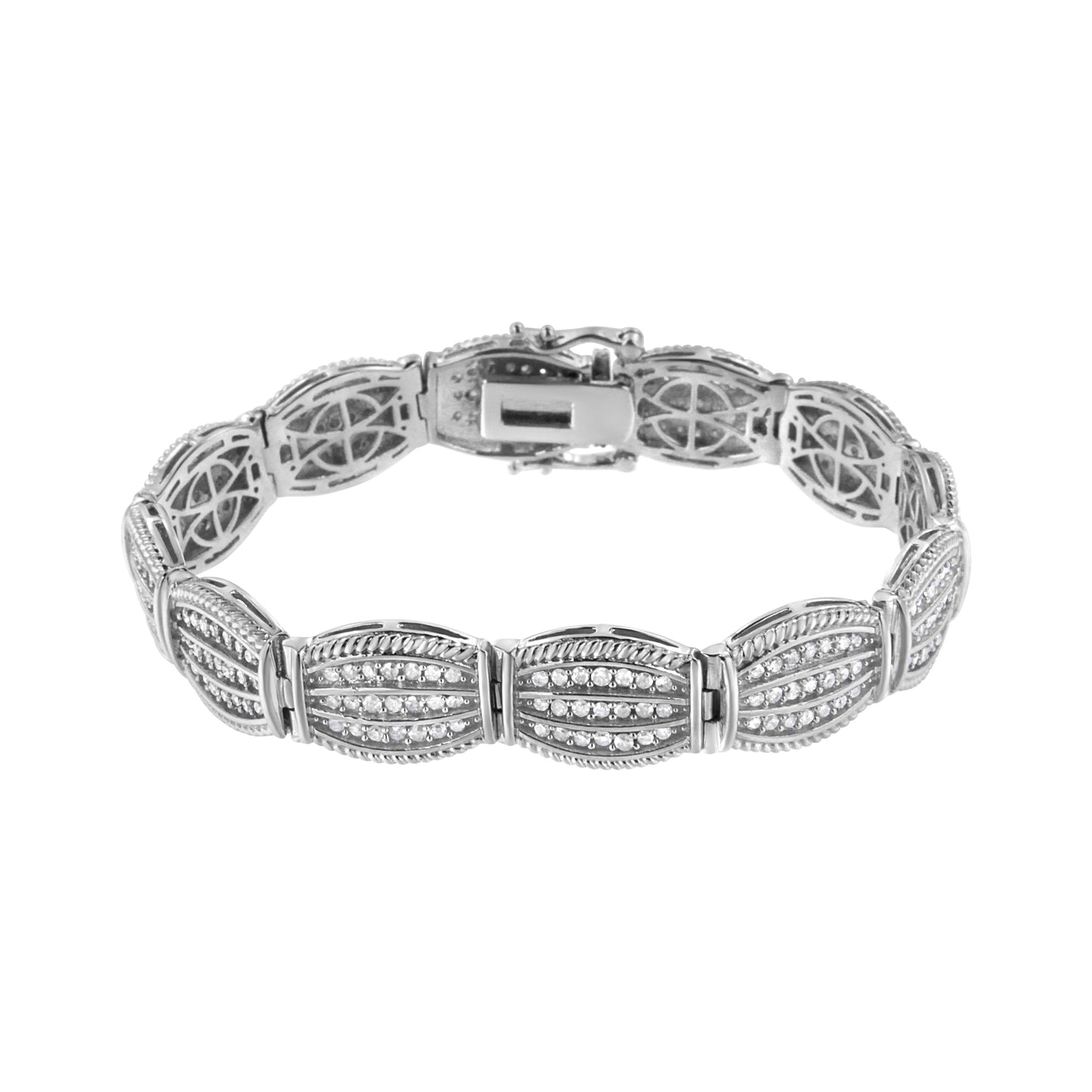 .925 Sterling Silver Art Deco Style Diamond Tennis Bracelet - 7.25"