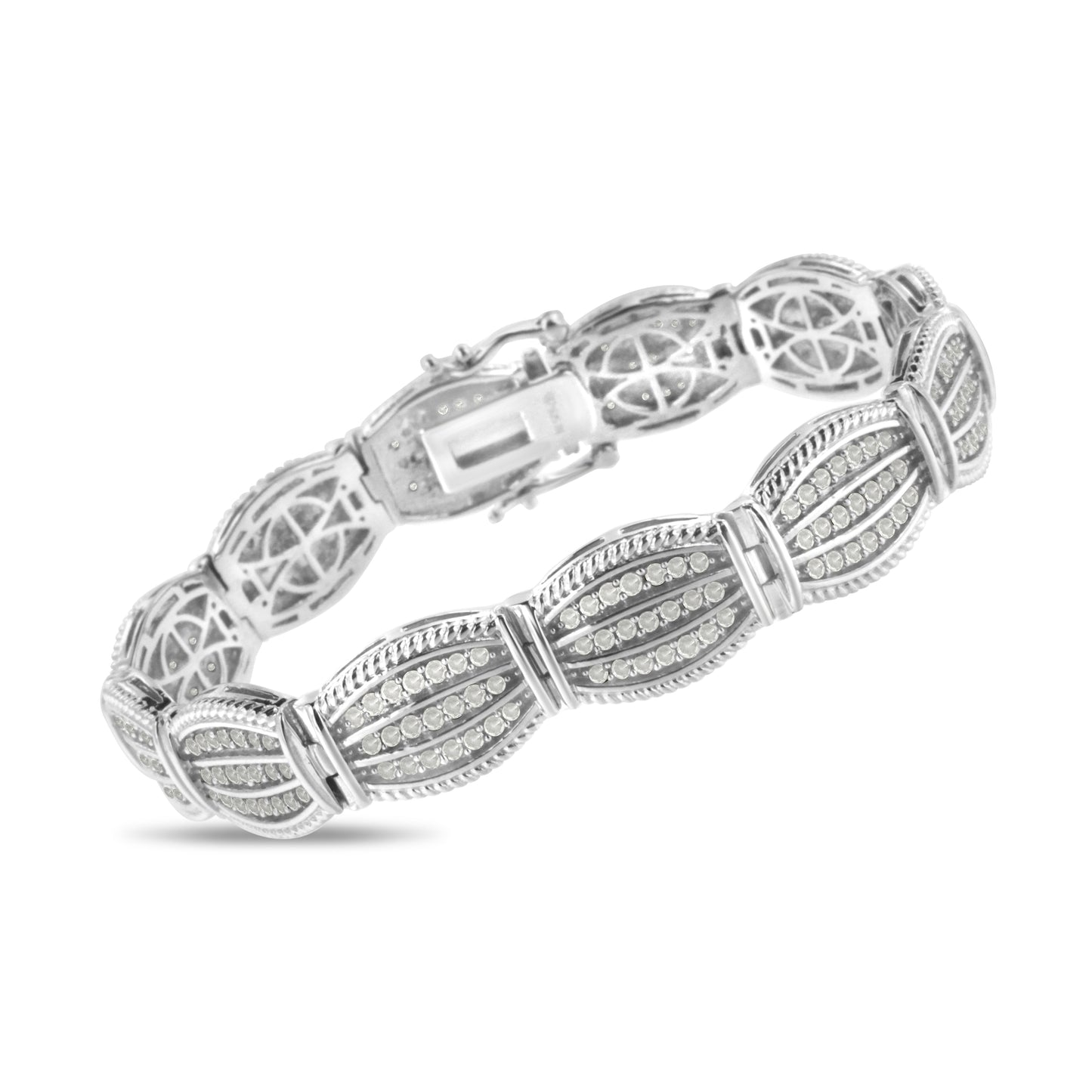 .925 Sterling Silver Art Deco Style Diamond Tennis Bracelet - 7.25"