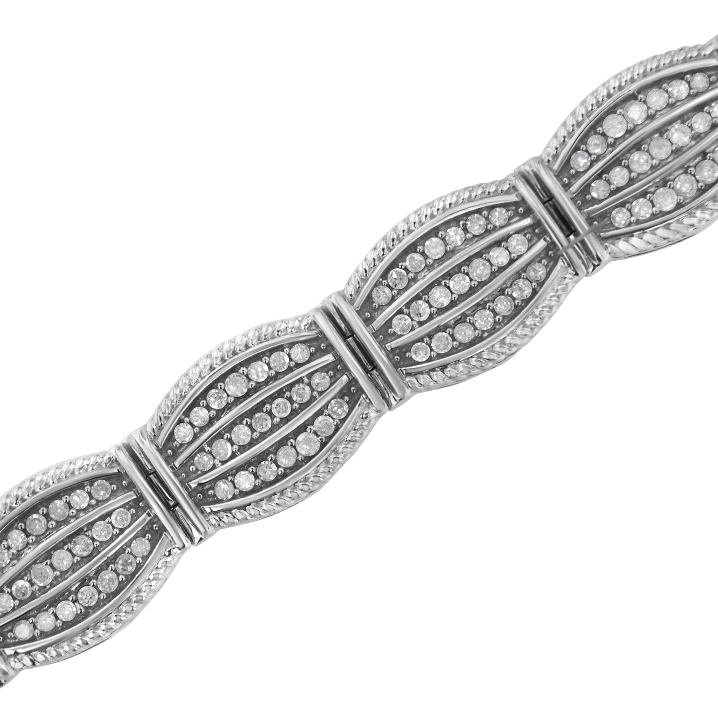 .925 Sterling Silver Art Deco Style Diamond Tennis Bracelet - 7.25"