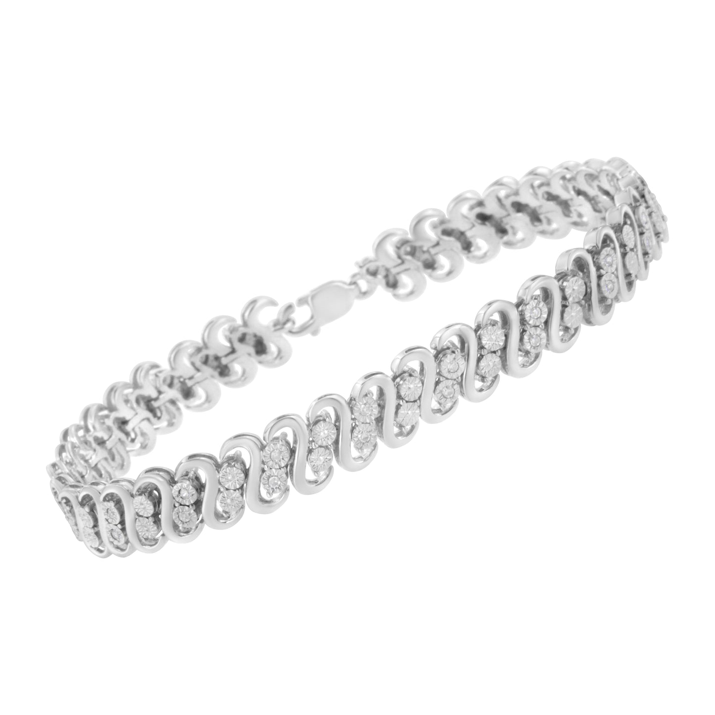 Pulsera de eslabones S de diamantes de doble fila de plata esterlina .925 - Tamaño 7.25