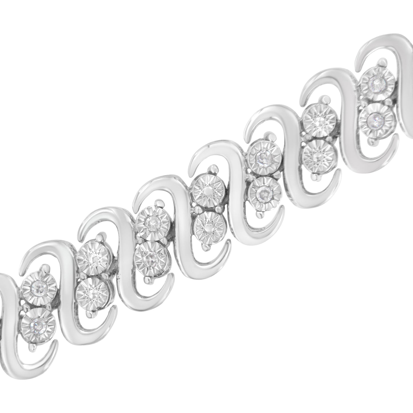 Pulsera de eslabones S de diamantes de doble fila de plata esterlina .925 - Tamaño 7.25