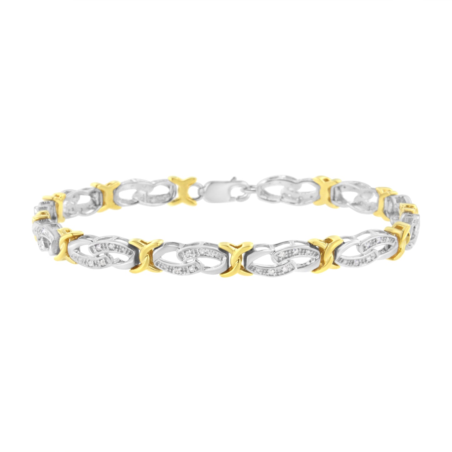 Pulsera de Infinito de Diamantes de Plata Esterlina Bañada en Oro Amarillo de 10k - Tamaño 7.25"