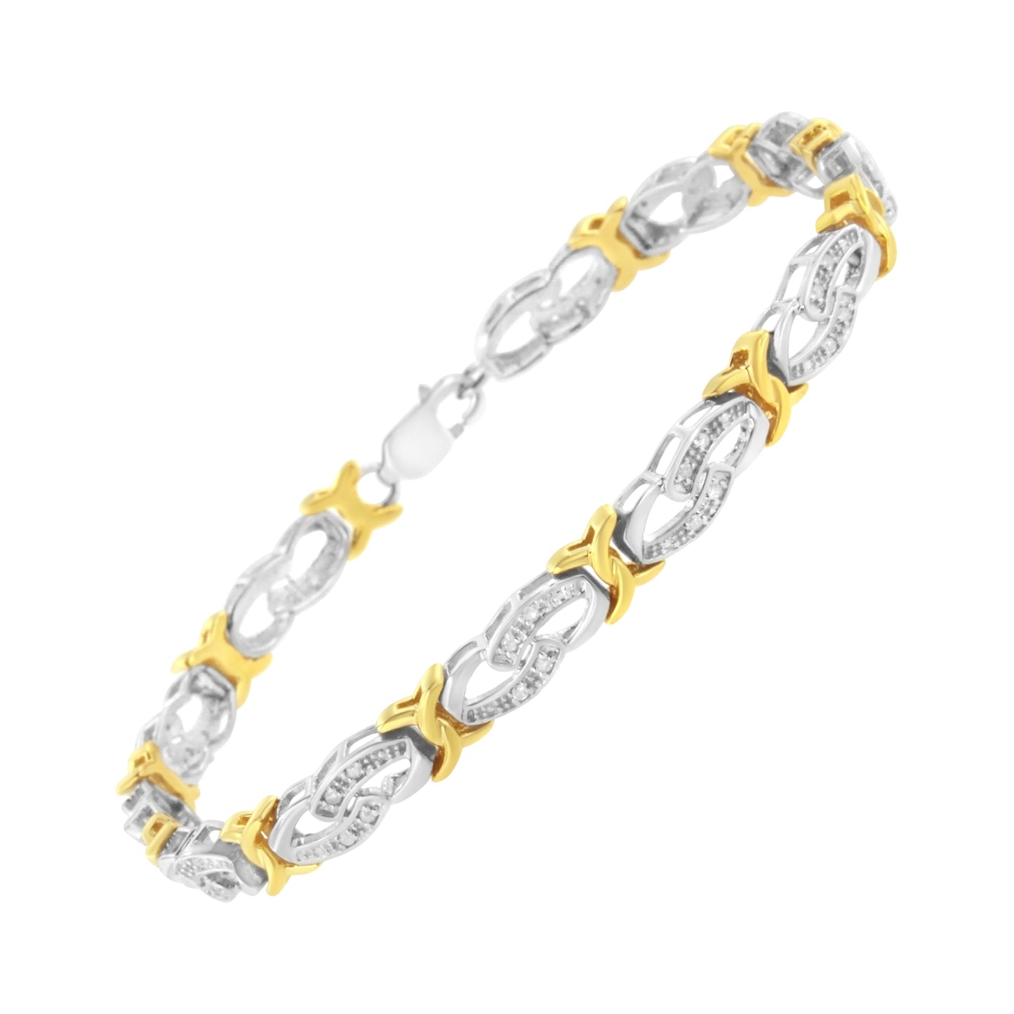 Pulsera de Infinito de Diamantes de Plata Esterlina Bañada en Oro Amarillo de 10k - Tamaño 7.25"