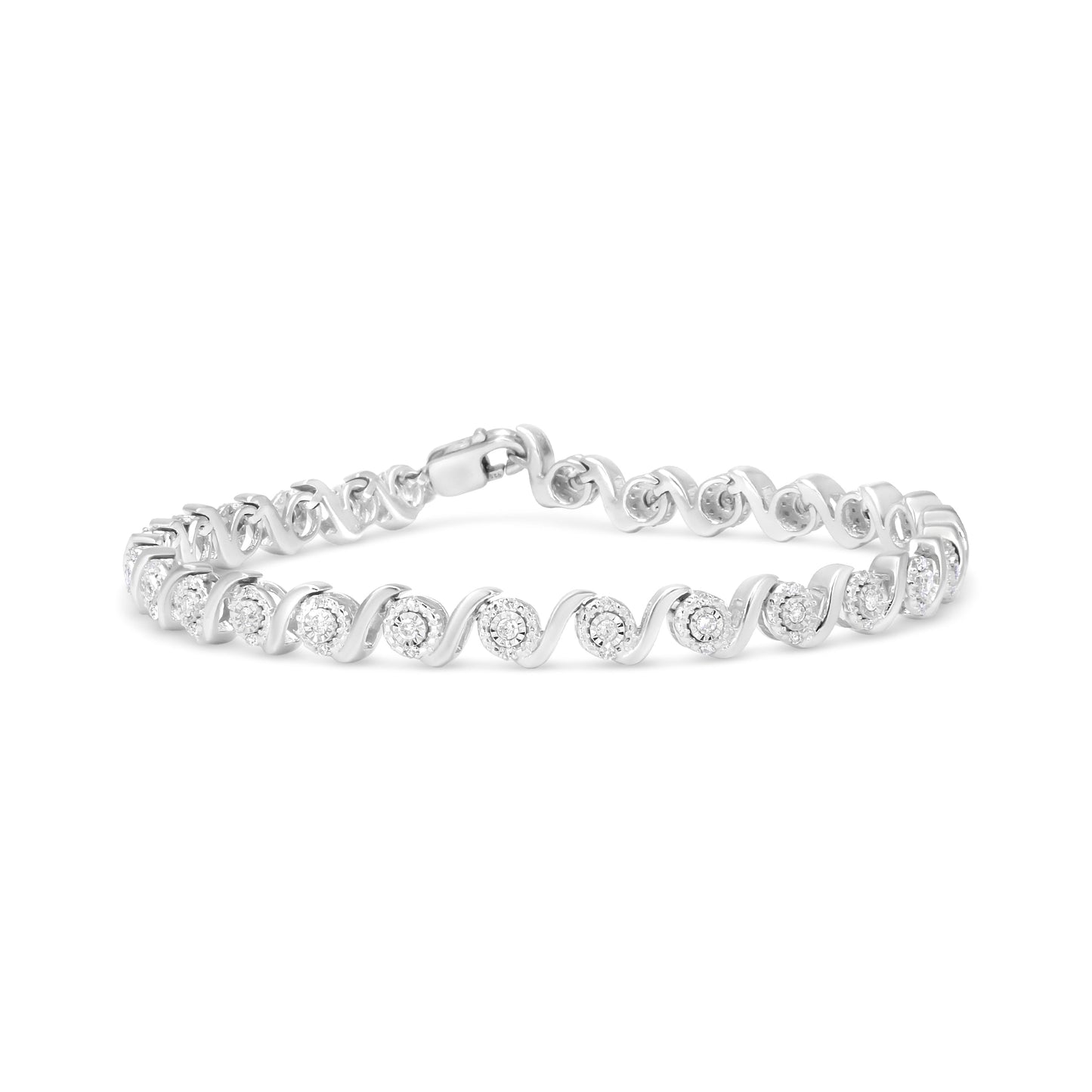 .925 Sterling Silver Diamond Halo S-Link Bracelet - 7.25"