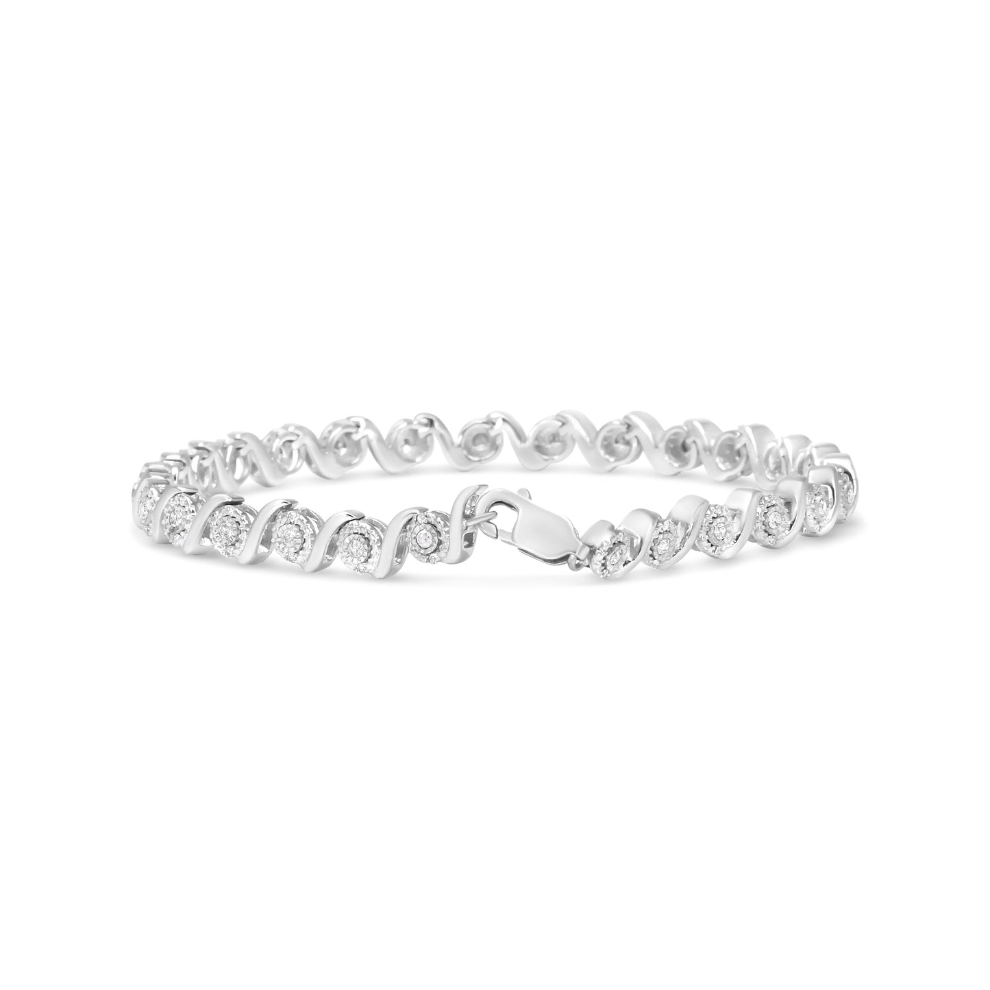 .925 Sterling Silver Diamond Halo S-Link Bracelet - 7.25"