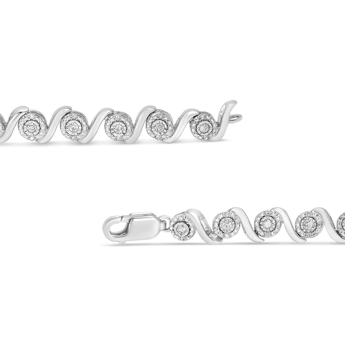 .925 Sterling Silver Diamond Halo S-Link Bracelet - 7.25"