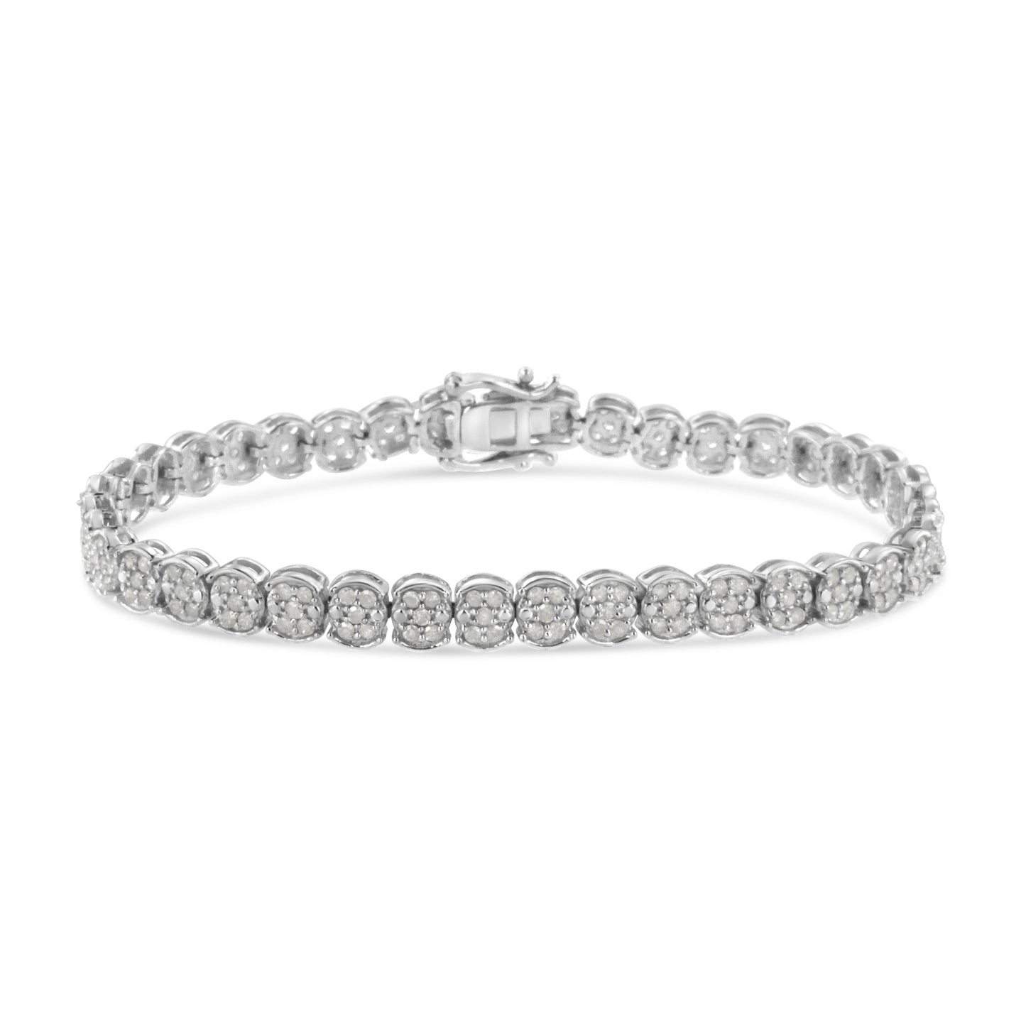 .925 Sterling Silver Diamond Cluster Link Bracelet - Size 7.25"
