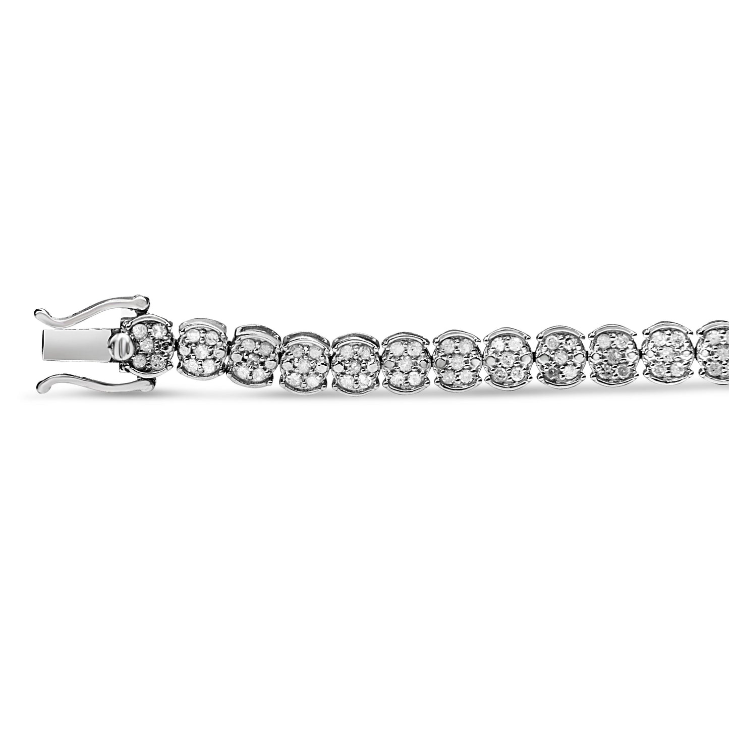 .925 Sterling Silver Diamond Cluster Link Bracelet - Size 7.25"