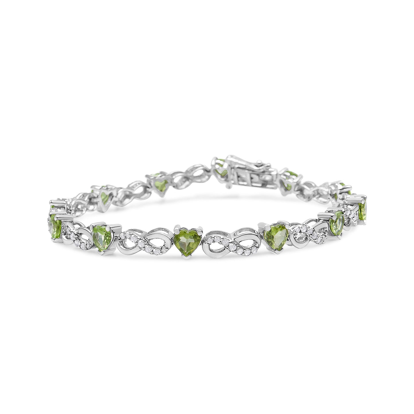 Pulsera Infinito de Diamante y Peridoto Creado en Laboratorio de Plata Esterlina .925