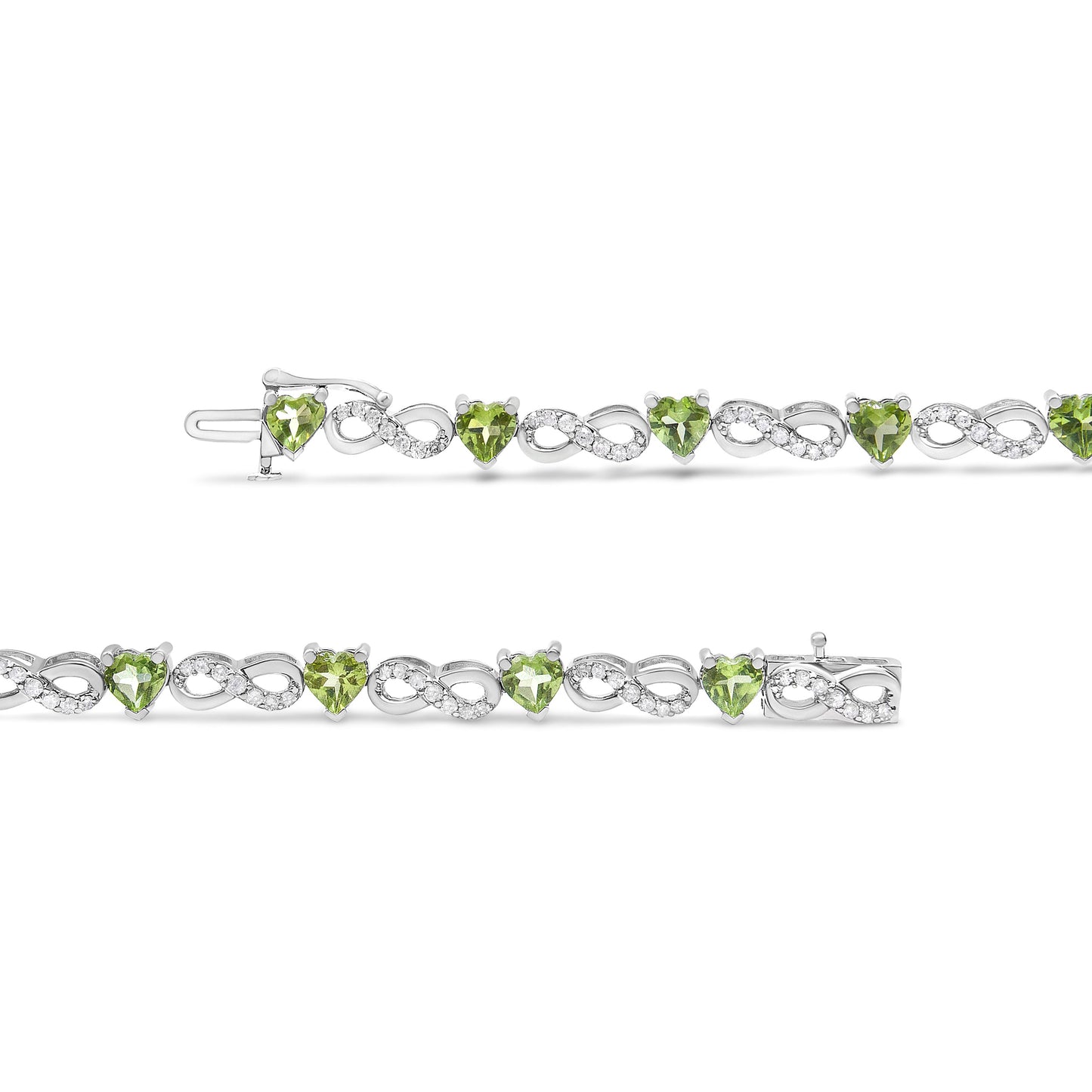 Pulsera Infinito de Diamante y Peridoto Creado en Laboratorio de Plata Esterlina .925