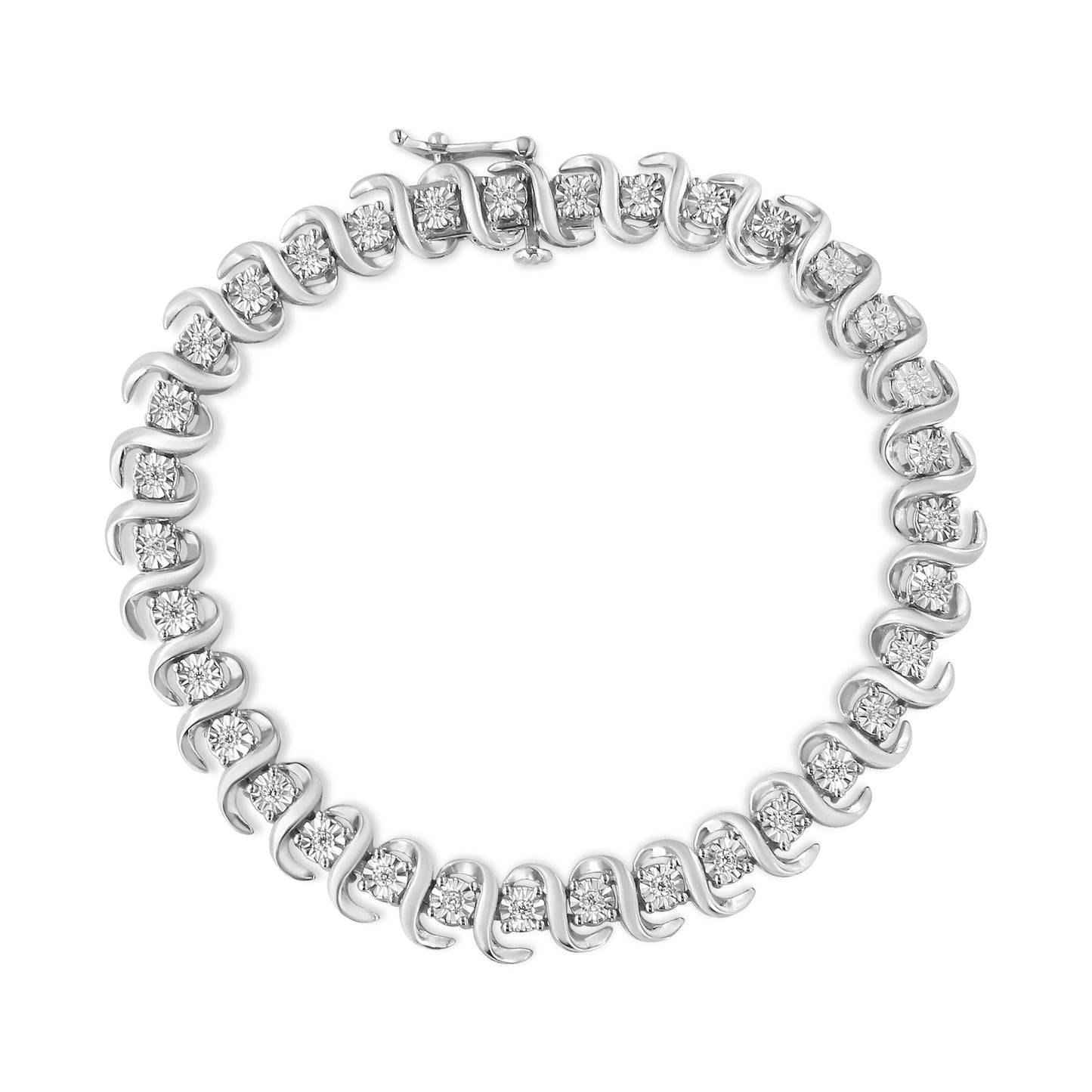 Bracelet de tennis en argent sterling .925 avec diamants en réglage miracle "S" - 7,25"