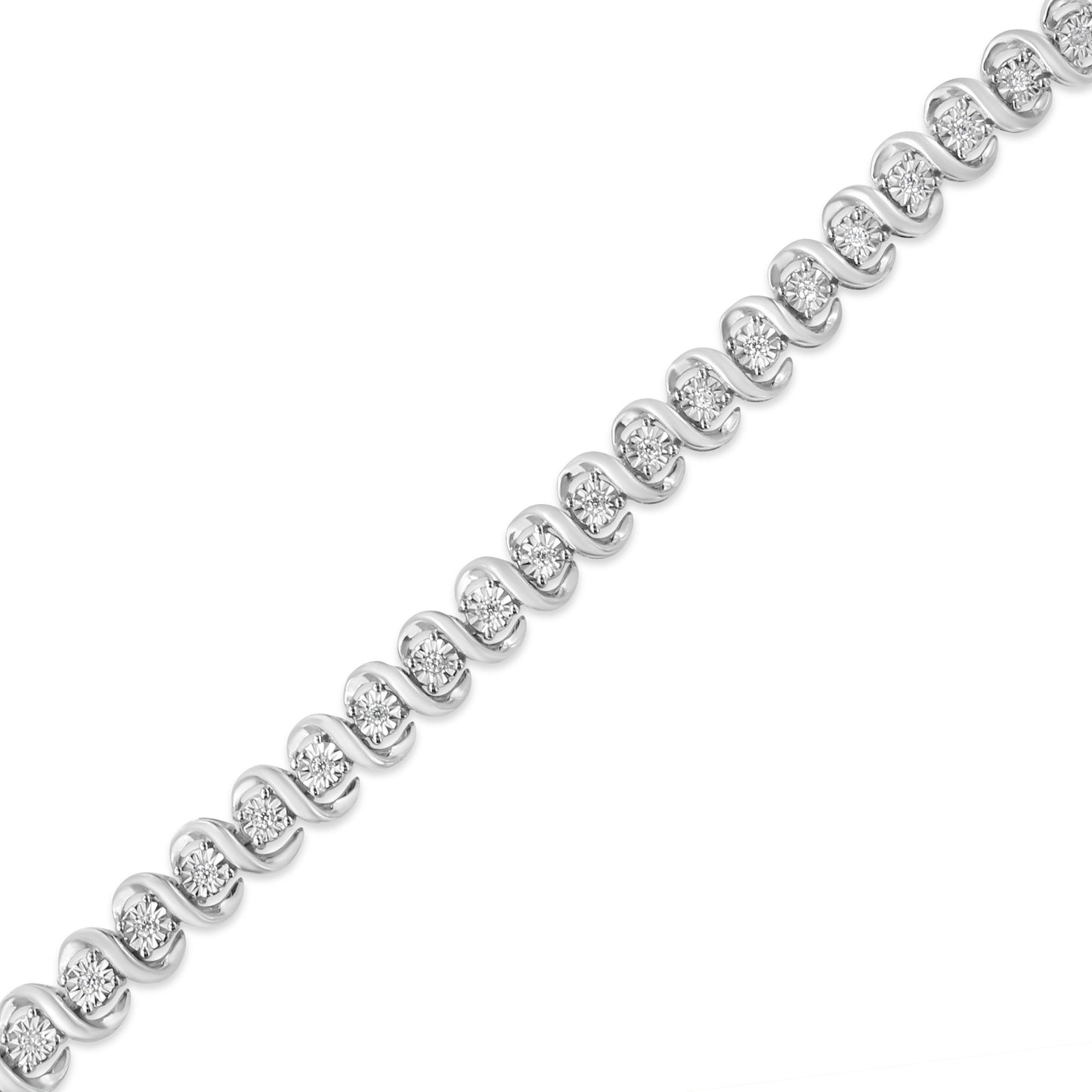 Bracelet de tennis en argent sterling .925 avec diamants en réglage miracle "S" - 7,25"