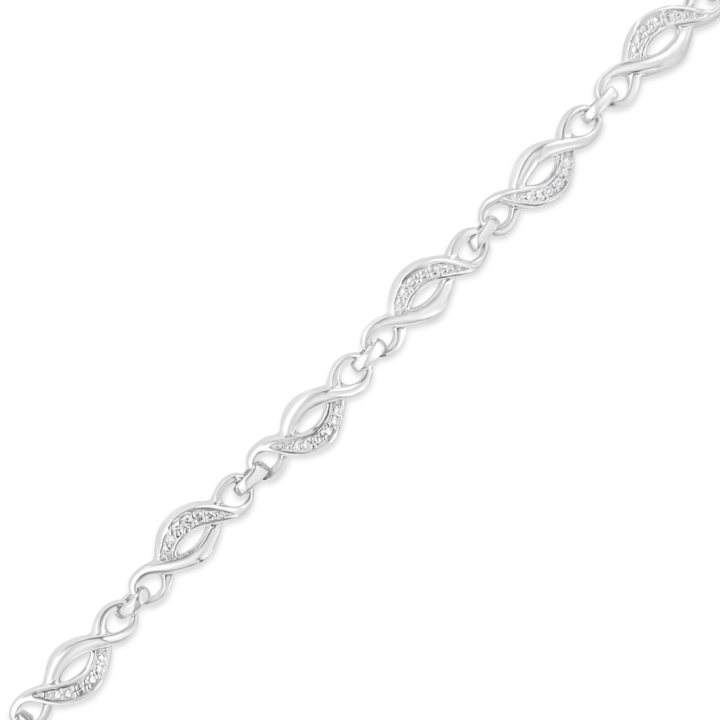 Bracelet en argent sterling .925 avec accents de diamant en spirale courbée - 7,25"