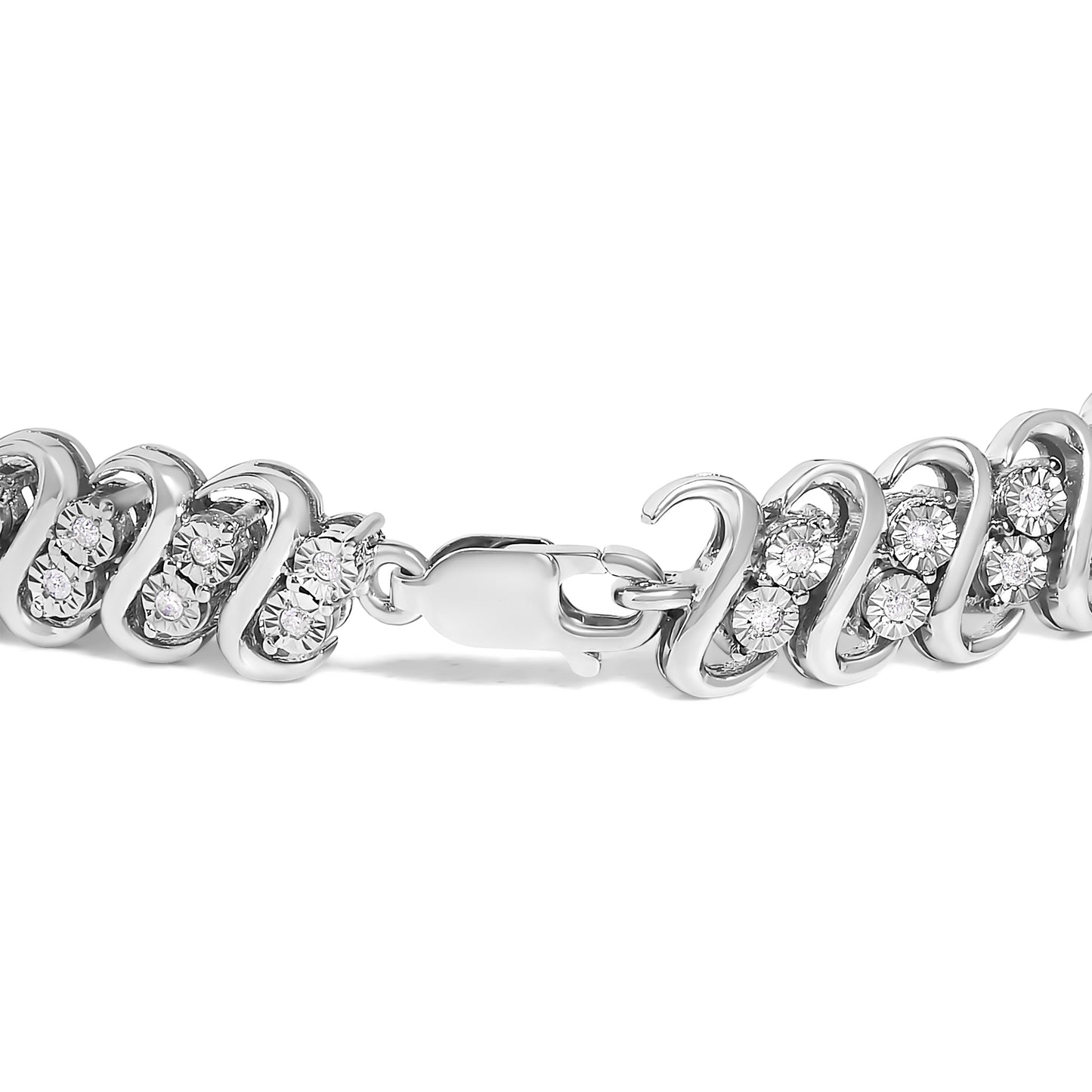 .925 Sterling Silver Diamond Double Row S-Link Bracelet - 7.5 Inches
