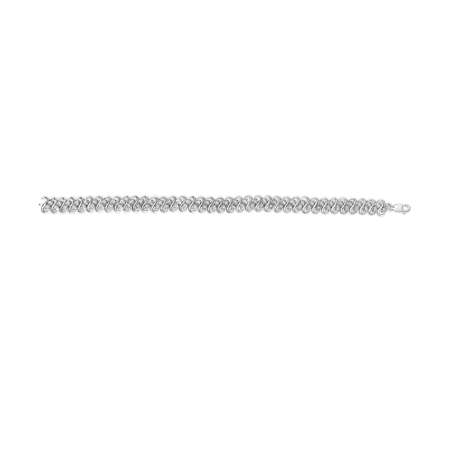 .925 Sterling Silver Diamond Double Row S-Link Bracelet - 7.5 Inches
